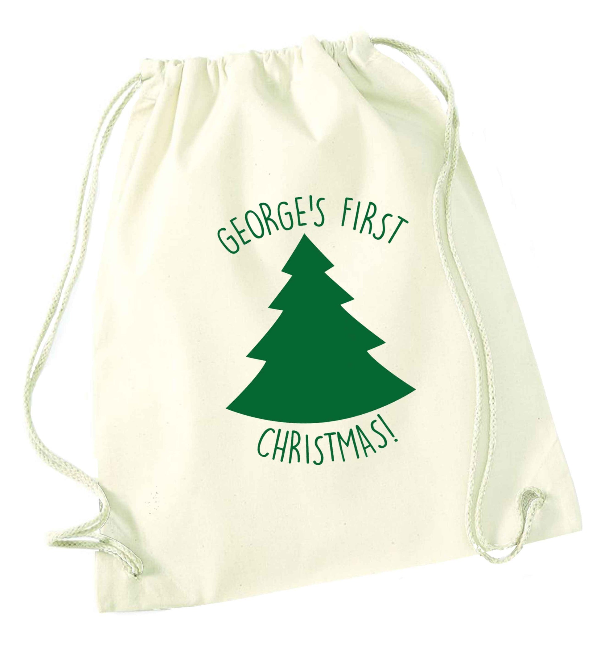 Personalised it's my first Christmas - tree natural drawstring bag