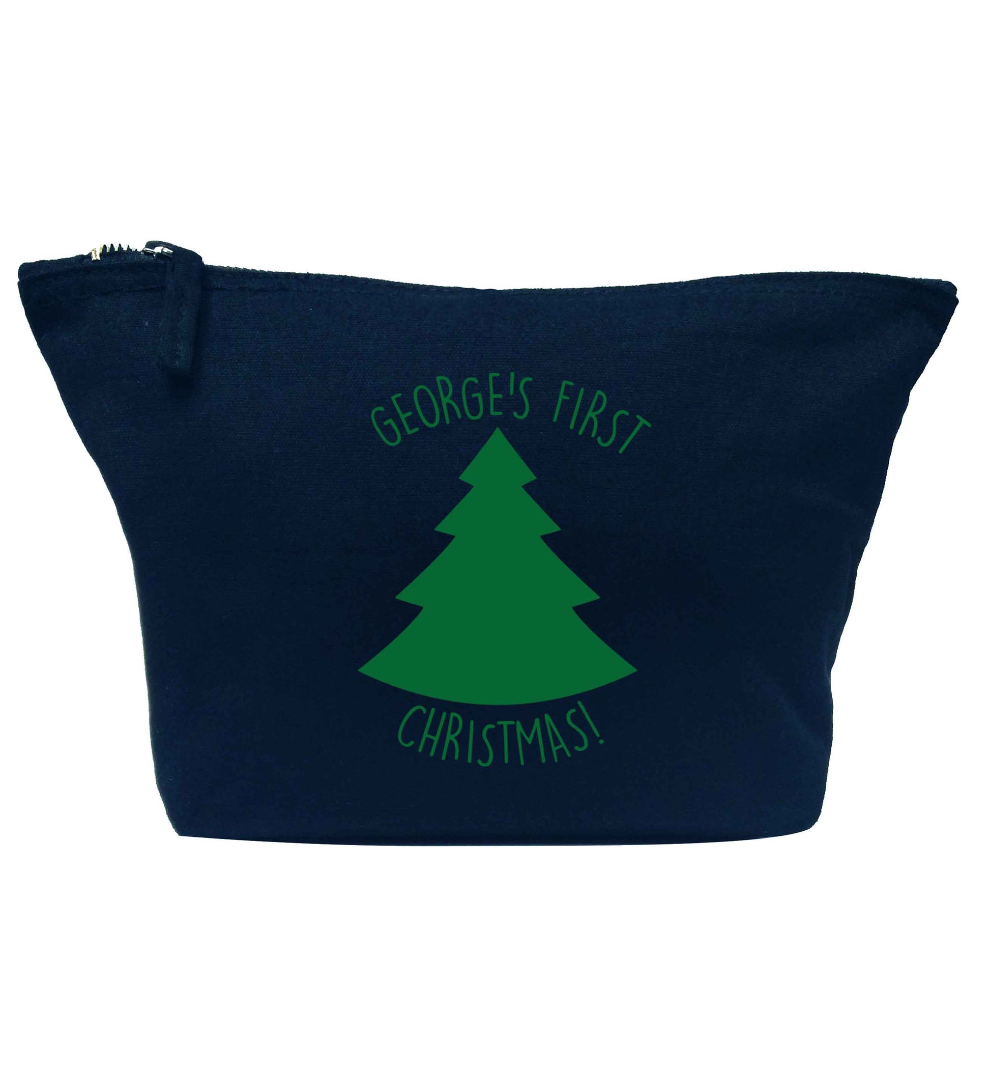 Personalised it's my first Christmas - tree navy makeup bag