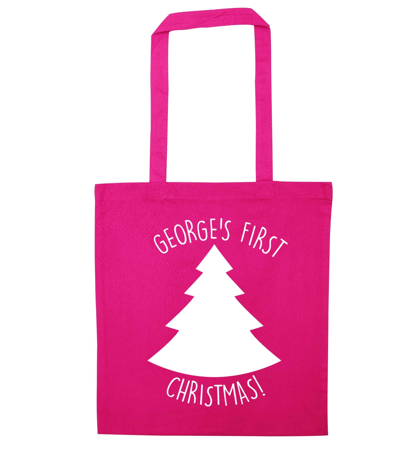 Personalised it's my first Christmas - tree pink tote bag