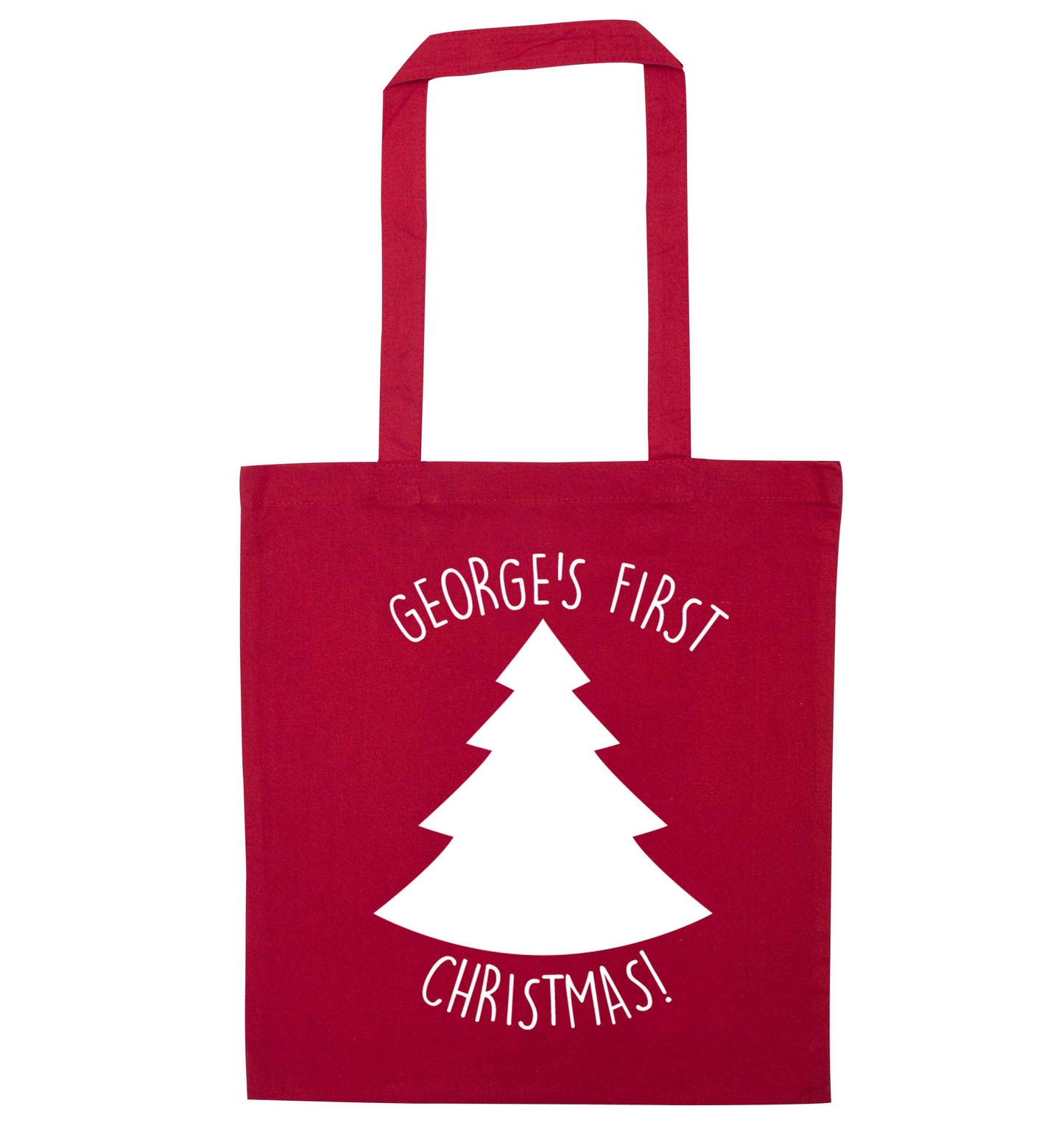 Personalised it's my first Christmas - tree red tote bag