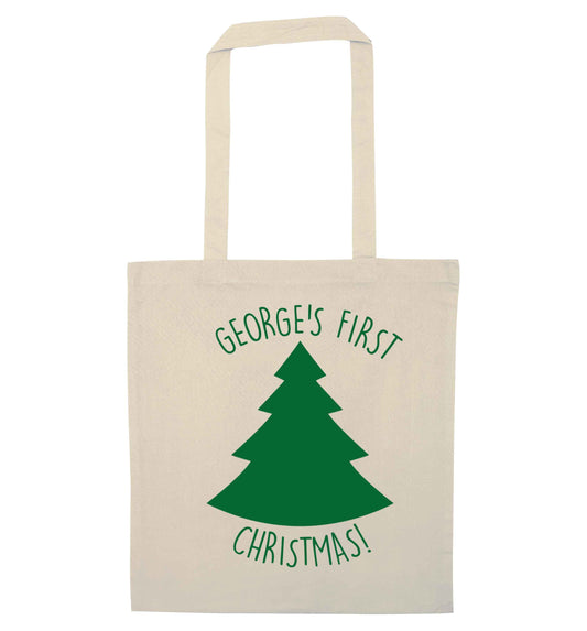 Personalised it's my first Christmas - tree natural tote bag