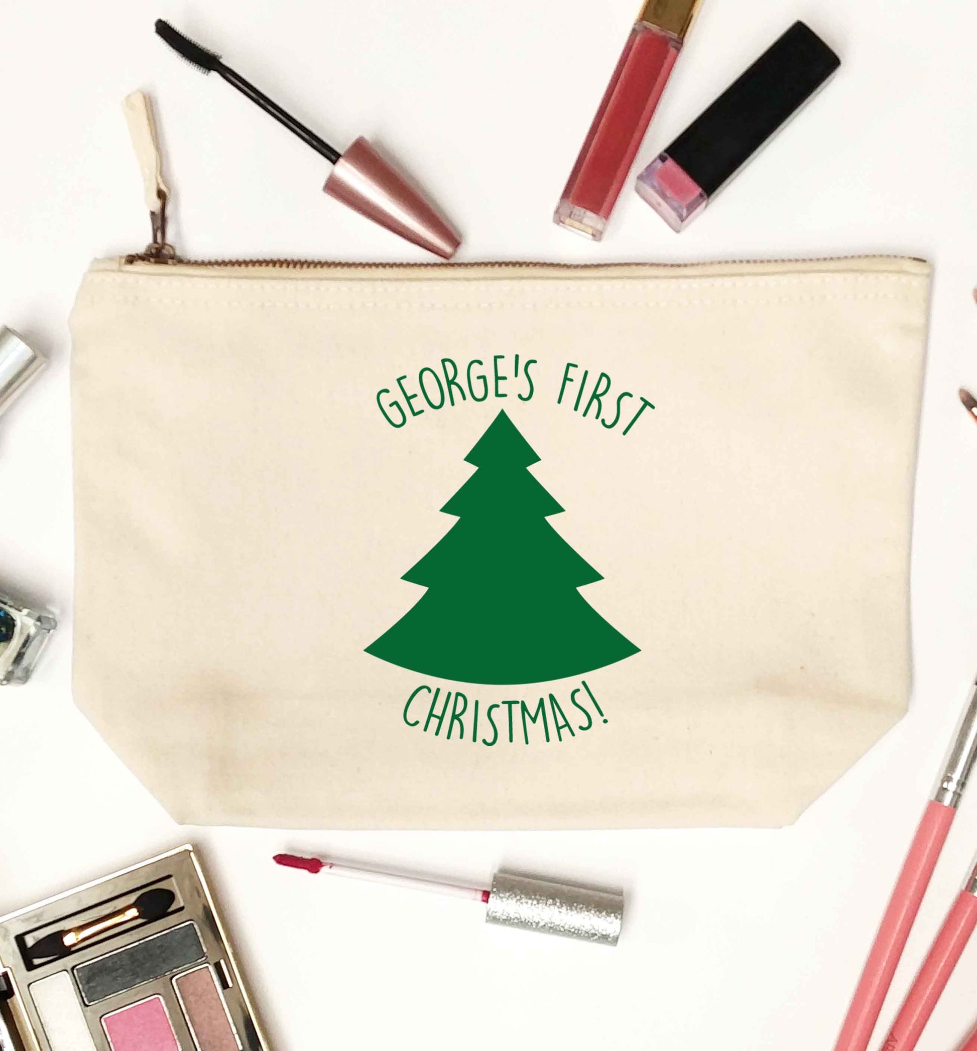Personalised it's my first Christmas - tree natural makeup bag