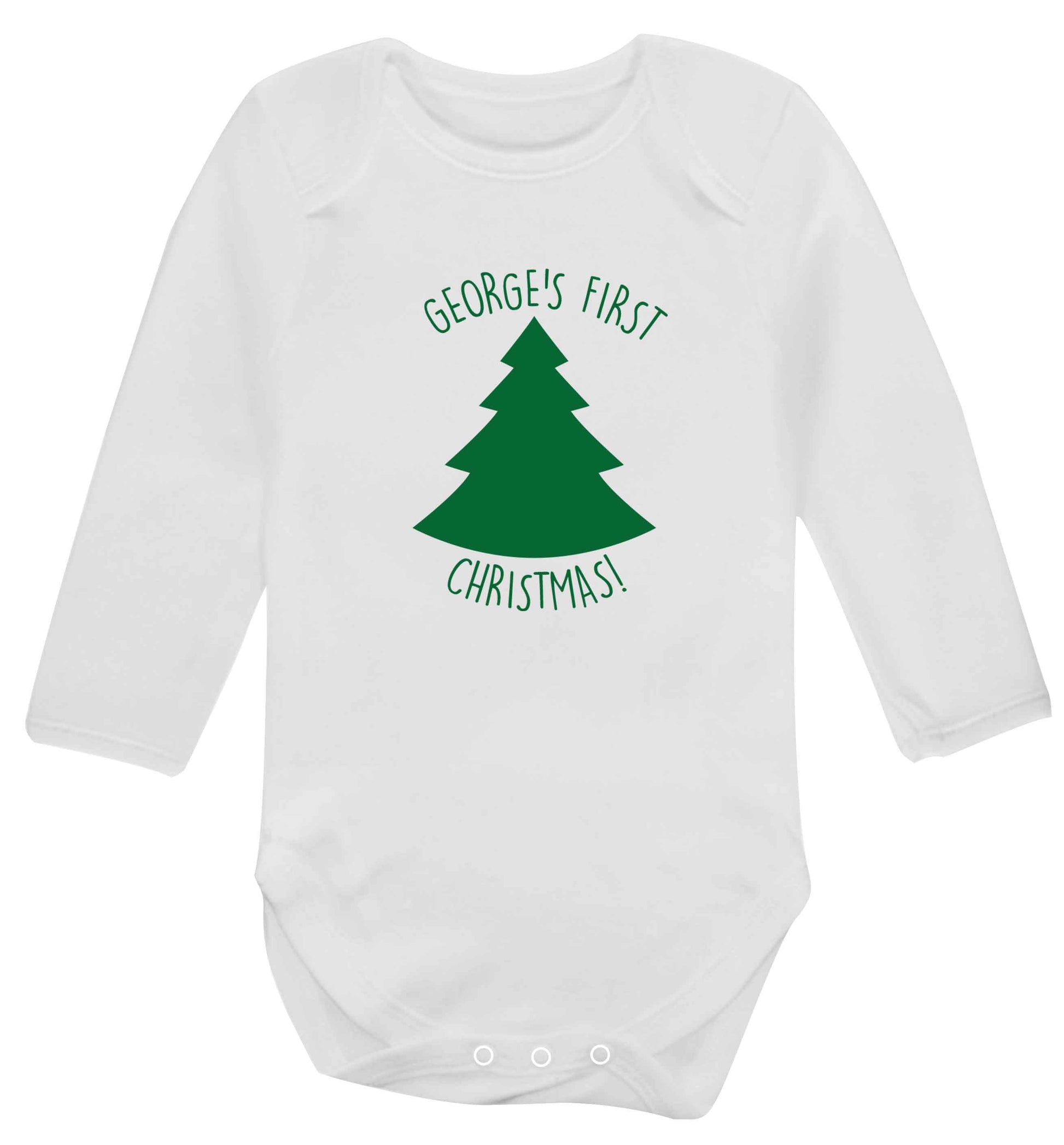 Personalised it's my first Christmas - tree baby vest long sleeved white 6-12 months