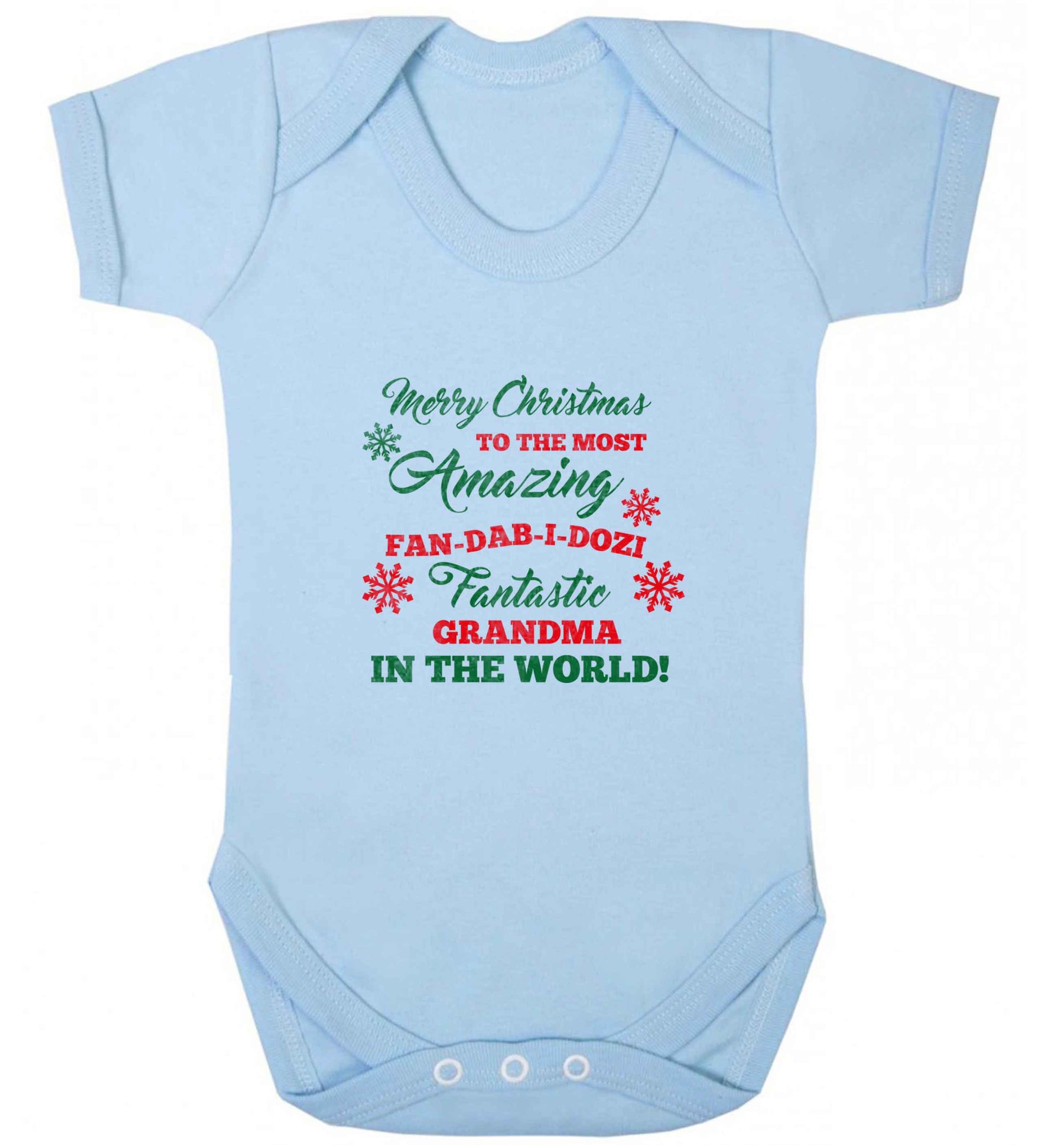 Merry Christmas to the most amazing fan-dab-i-dozi fantasic Grandma in the world baby vest pale blue 18-24 months