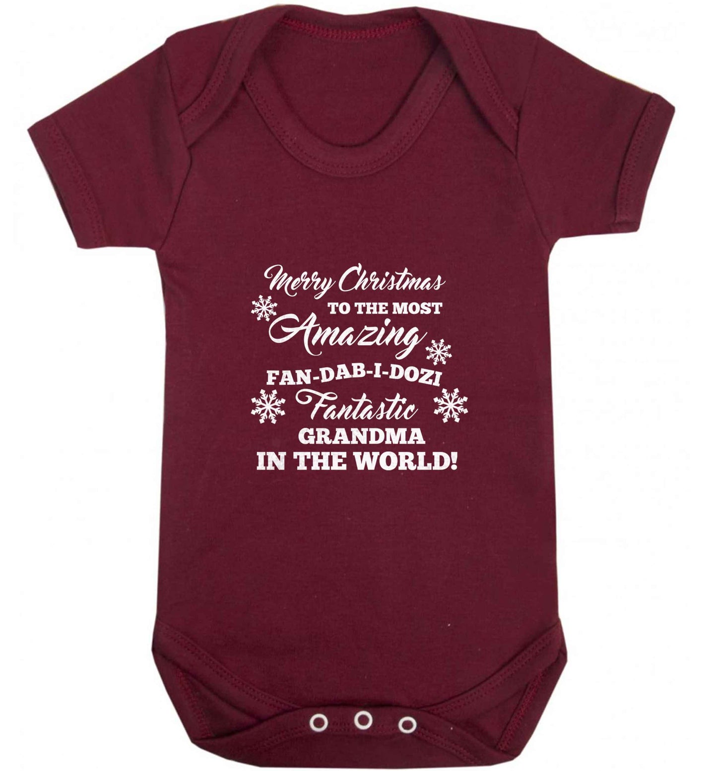 Merry Christmas to the most amazing fan-dab-i-dozi fantasic Grandma in the world baby vest maroon 18-24 months