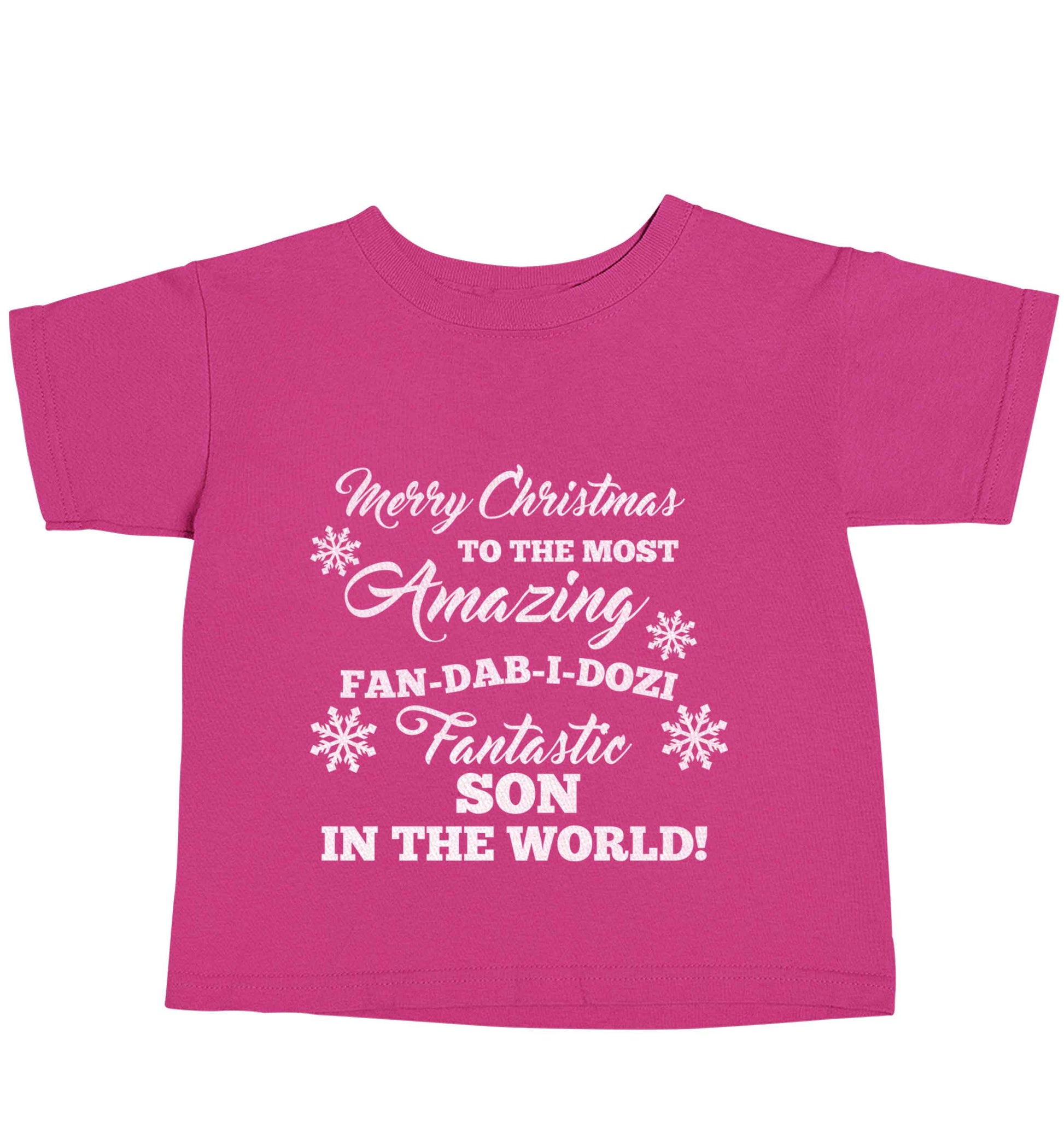 Merry Christmas to the most amazing fan-dab-i-dozi fantasic Son in the world pink baby toddler Tshirt 2 Years