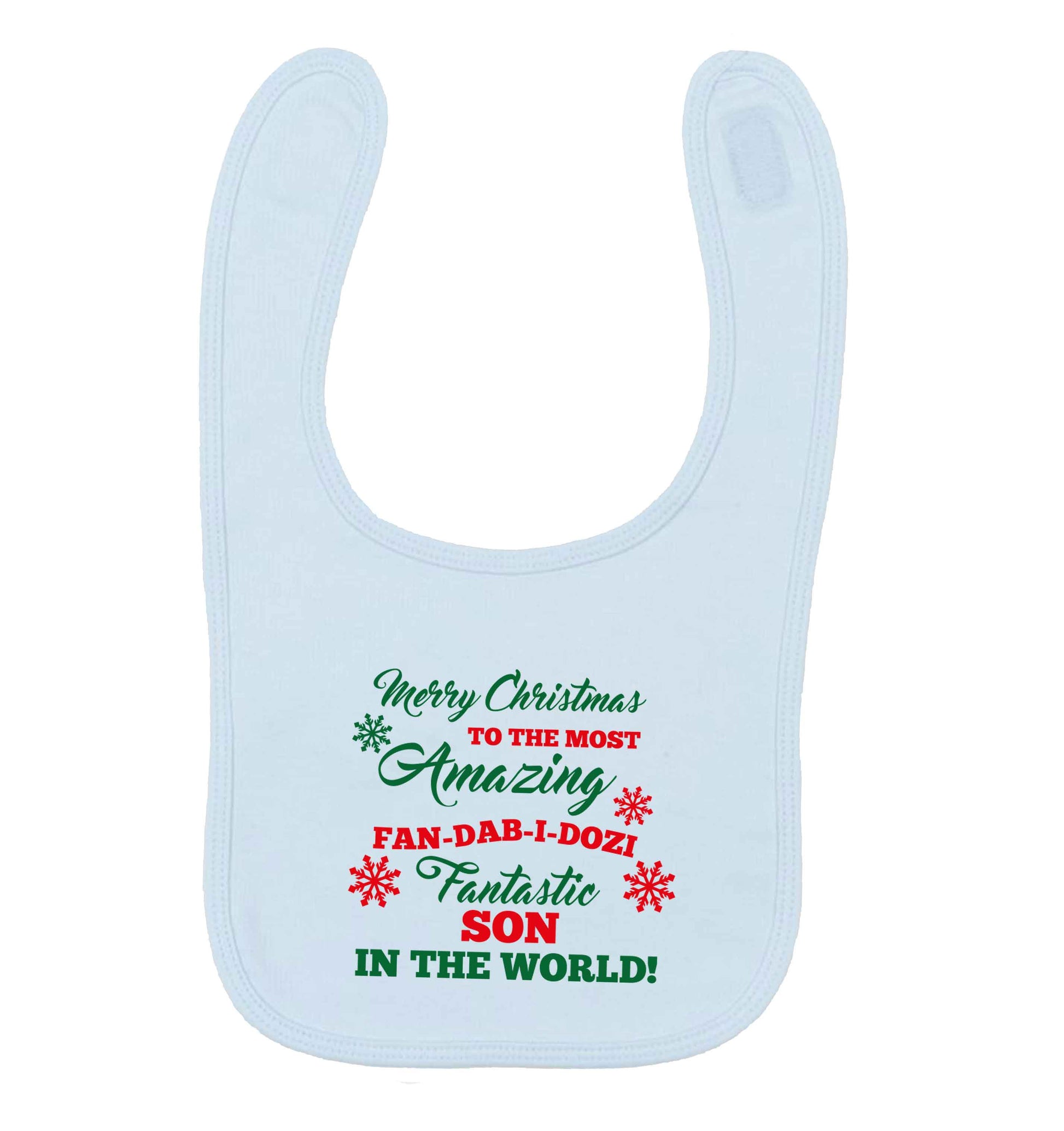 Merry Christmas to the most amazing fan-dab-i-dozi fantasic Son in the world pale blue baby bib