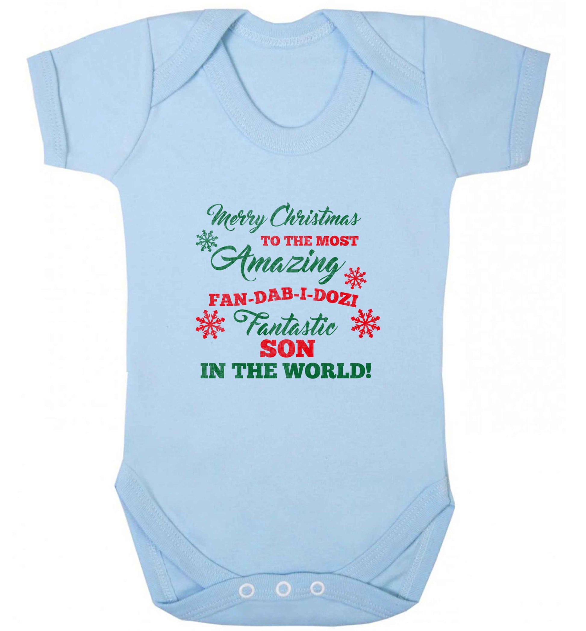 Merry Christmas to the most amazing fan-dab-i-dozi fantasic Son in the world baby vest pale blue 18-24 months
