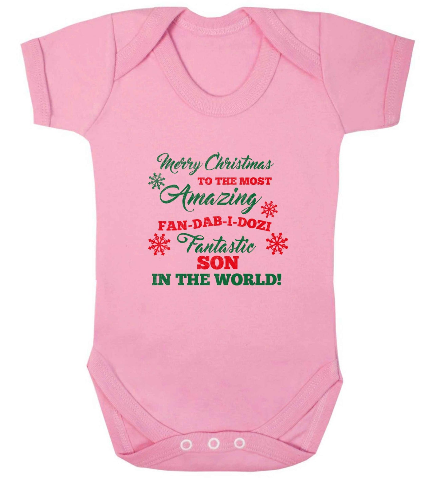 Merry Christmas to the most amazing fan-dab-i-dozi fantasic Son in the world baby vest pale pink 18-24 months