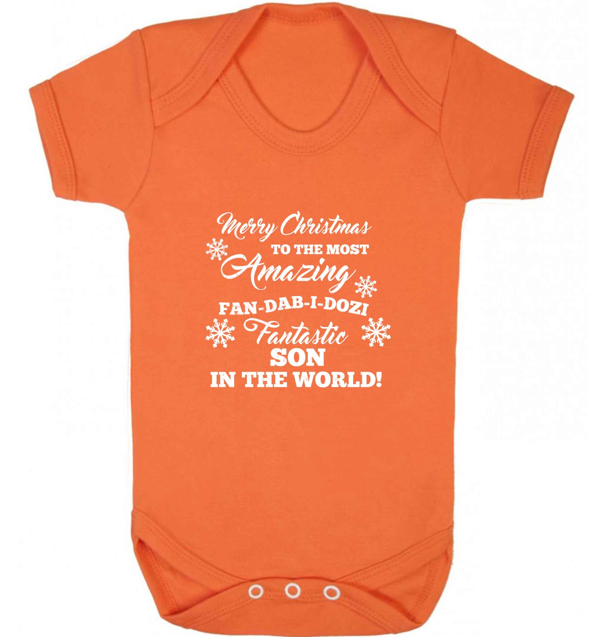 Merry Christmas to the most amazing fan-dab-i-dozi fantasic Son in the world baby vest orange 18-24 months
