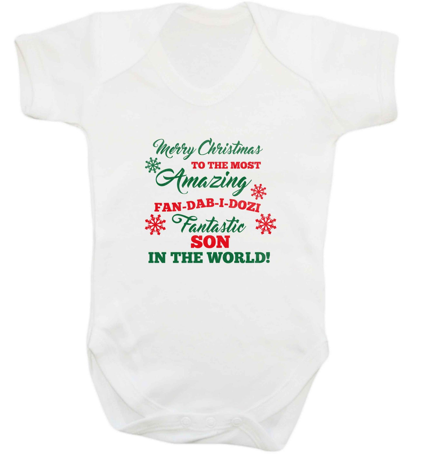 Merry Christmas to the most amazing fan-dab-i-dozi fantasic Son in the world baby vest white 18-24 months