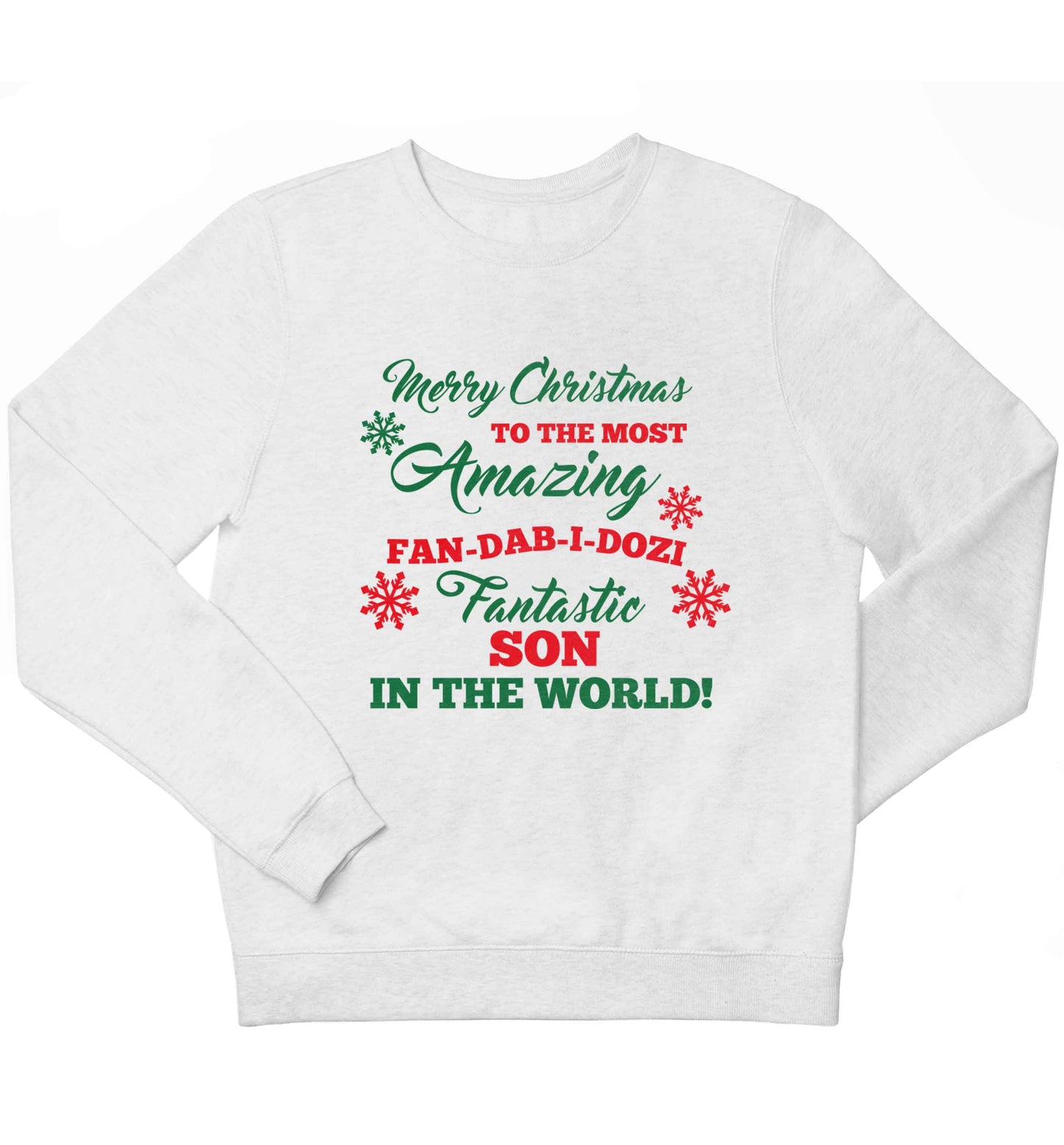 Merry Christmas to the most amazing fan-dab-i-dozi fantasic Son in the world children's white sweater 12-13 Years
