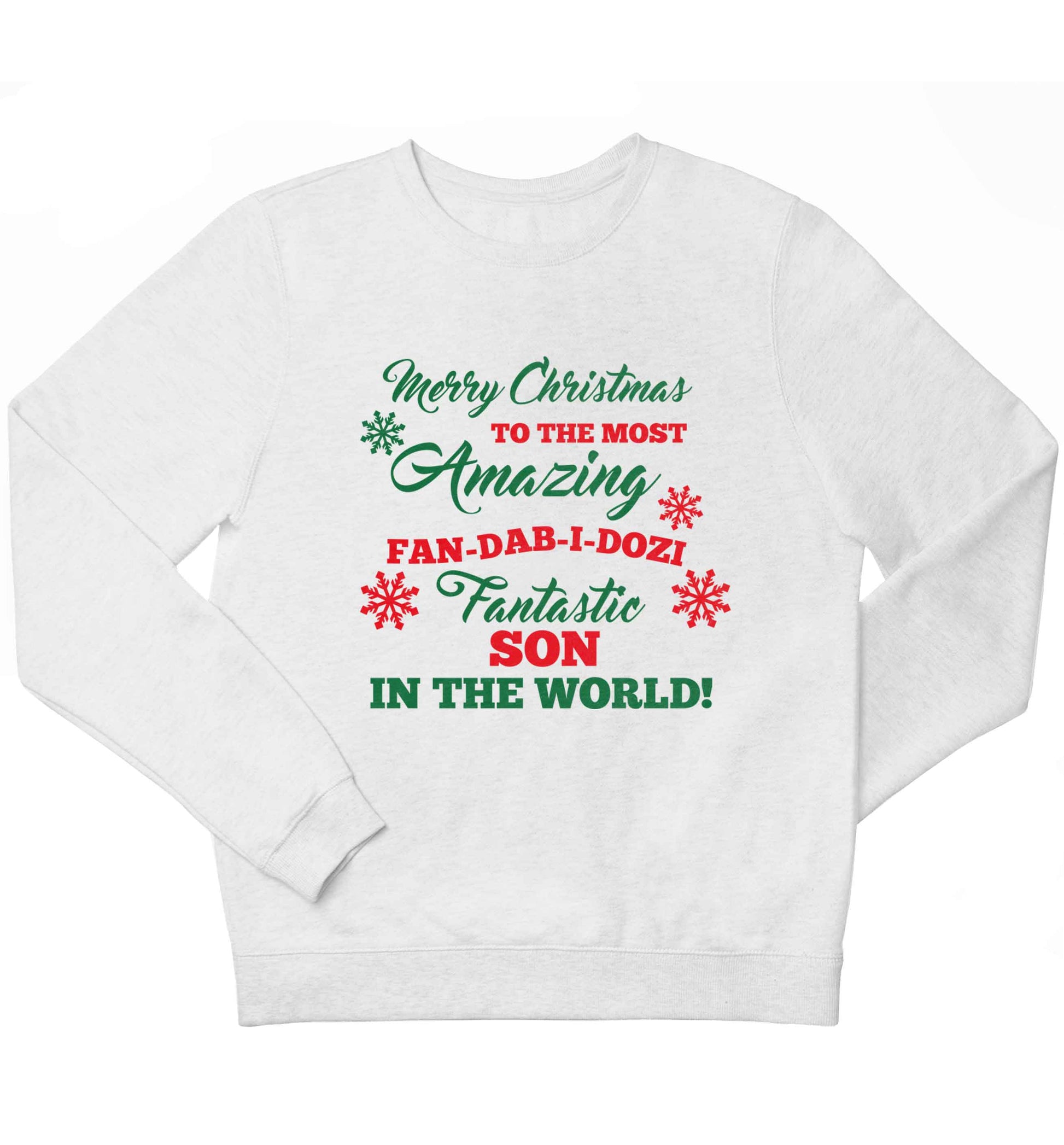 Merry Christmas to the most amazing fan-dab-i-dozi fantasic Son in the world children's white sweater 12-13 Years