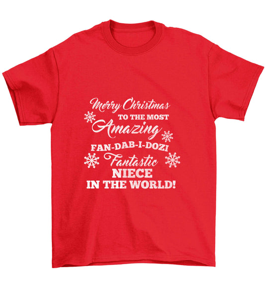 Merry Christmas to the most amazing fan-dab-i-dozi fantasic Niece in the world Children's red Tshirt 12-13 Years