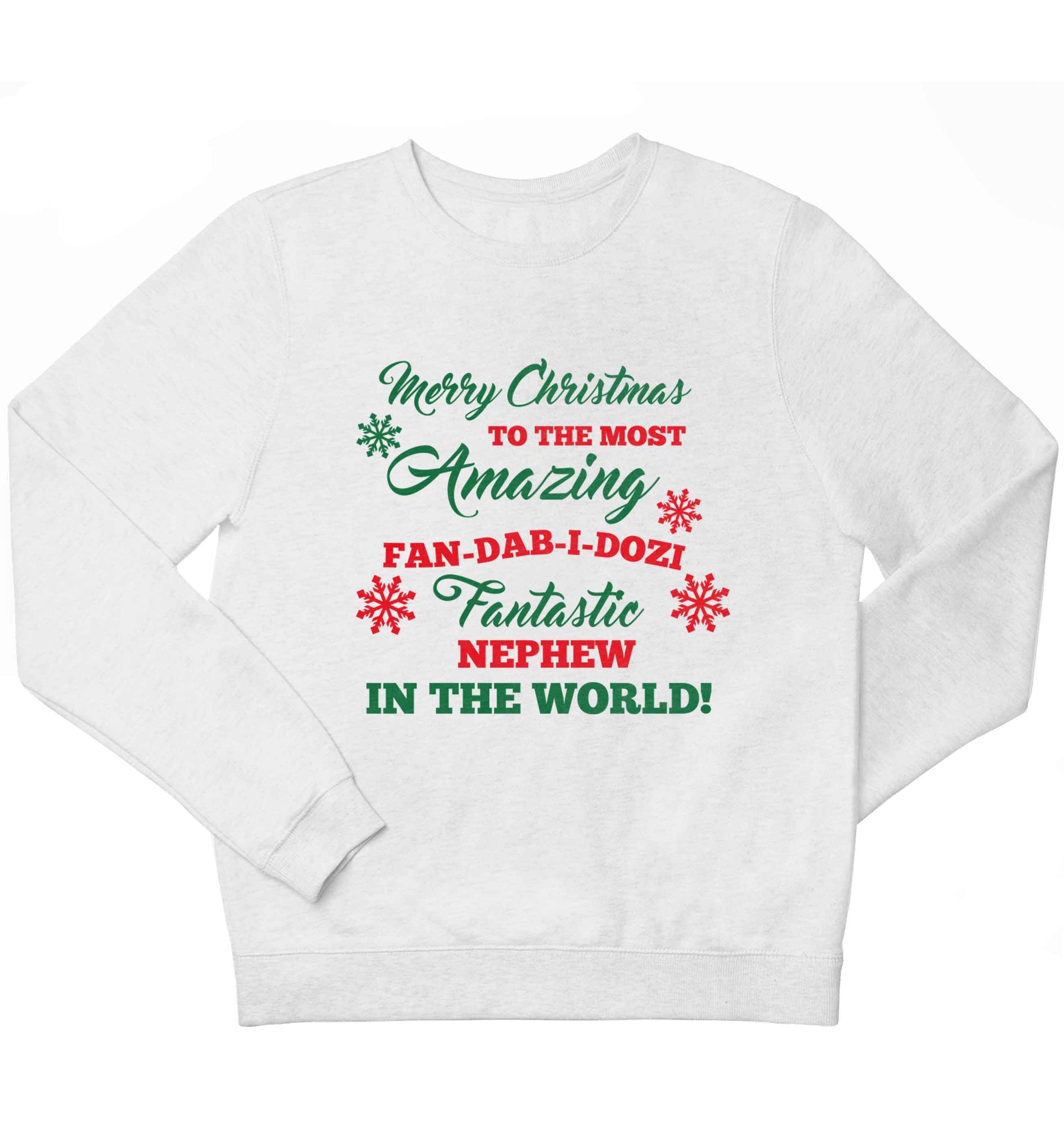 Merry Christmas to the most amazing fan-dab-i-dozi fantasic Nephew in the world children's white sweater 12-13 Years