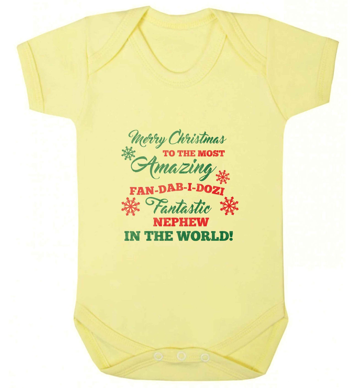 Merry Christmas to the most amazing fan-dab-i-dozi fantasic Nephew in the world baby vest pale yellow 18-24 months
