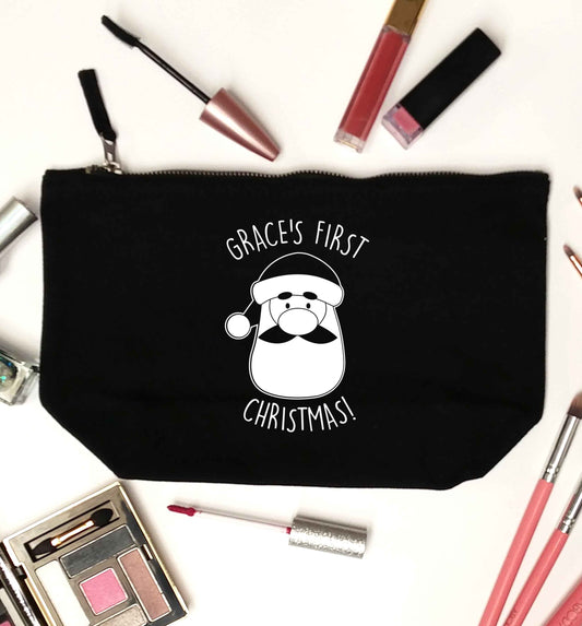 Personalised first Christmas - santa black makeup bag