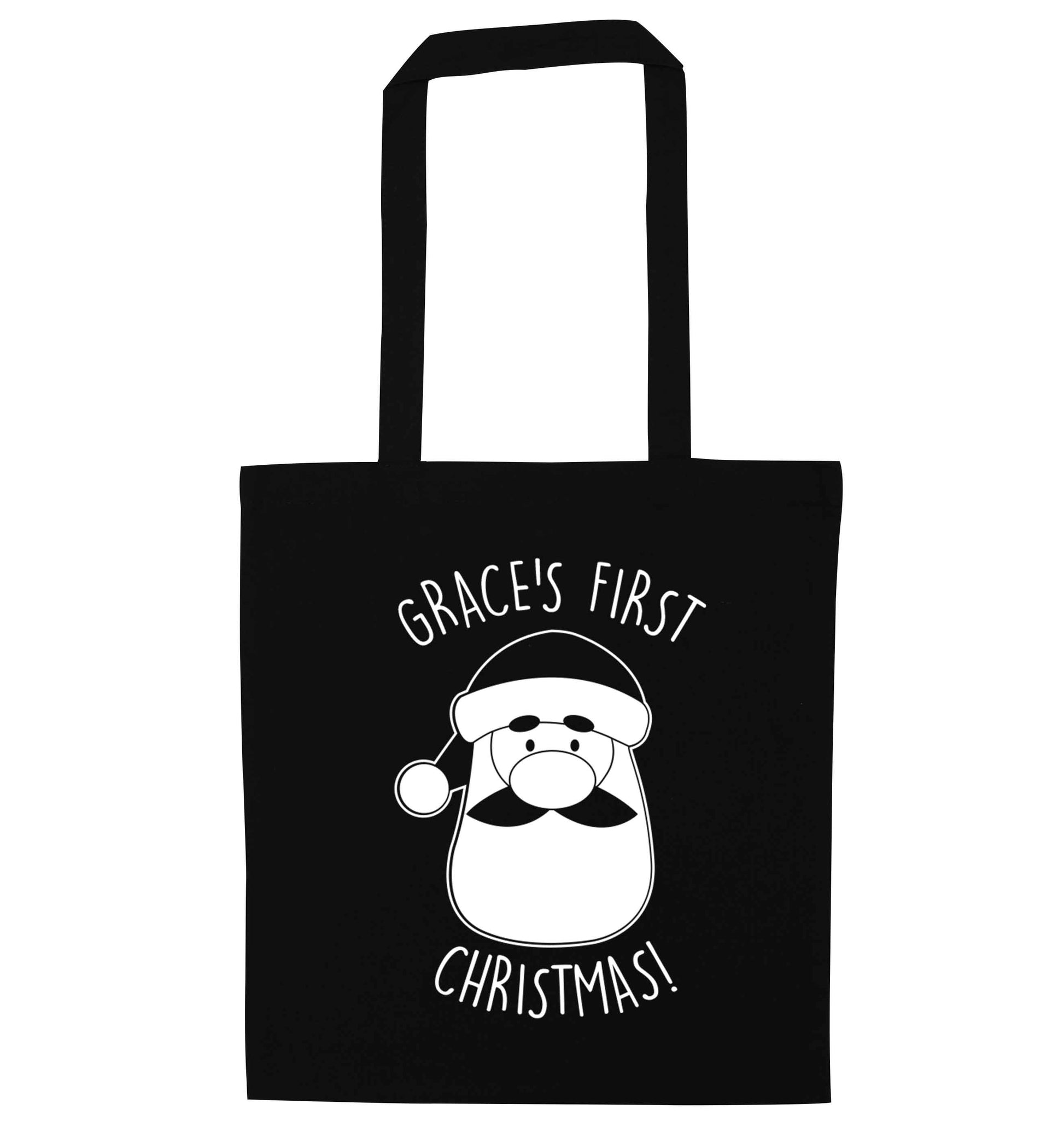 Personalised first Christmas - santa black tote bag
