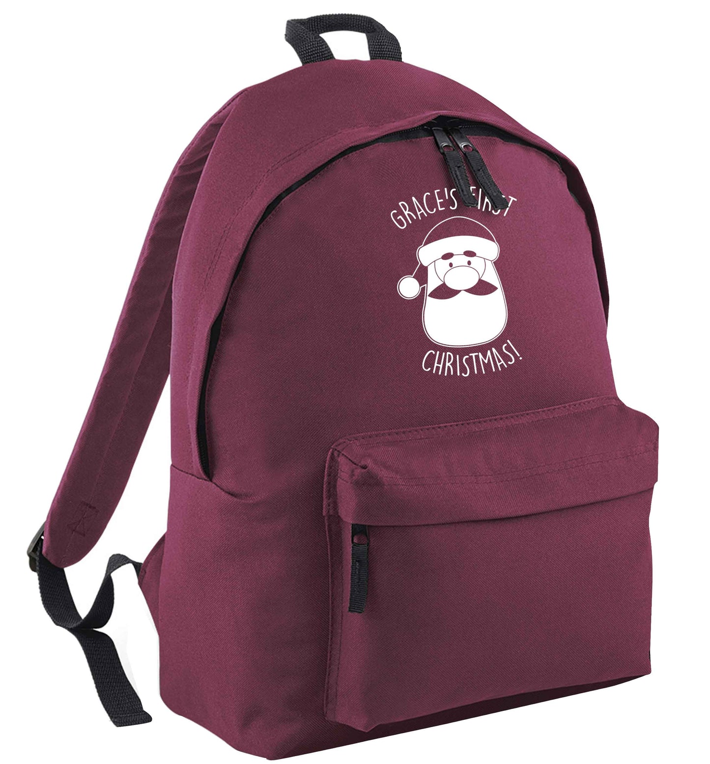 Personalised first Christmas - santa maroon adults backpack