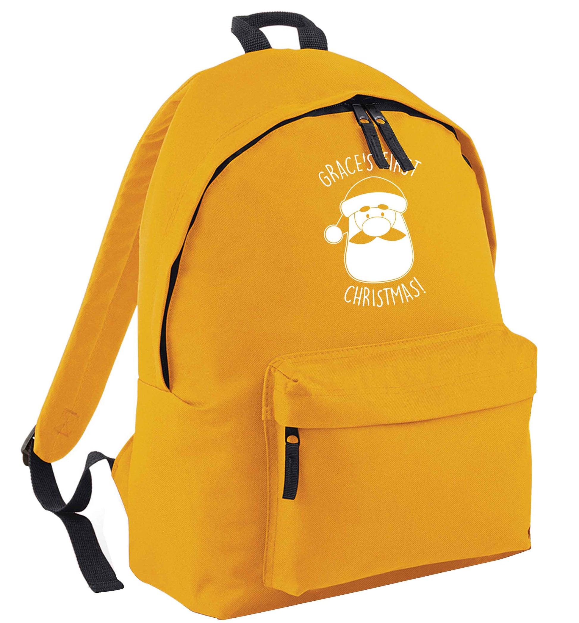 Personalised first Christmas - santa mustard adults backpack