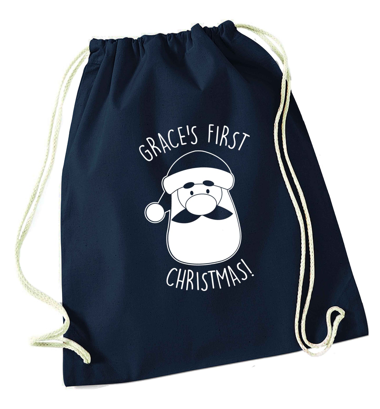Personalised first Christmas - santa navy drawstring bag