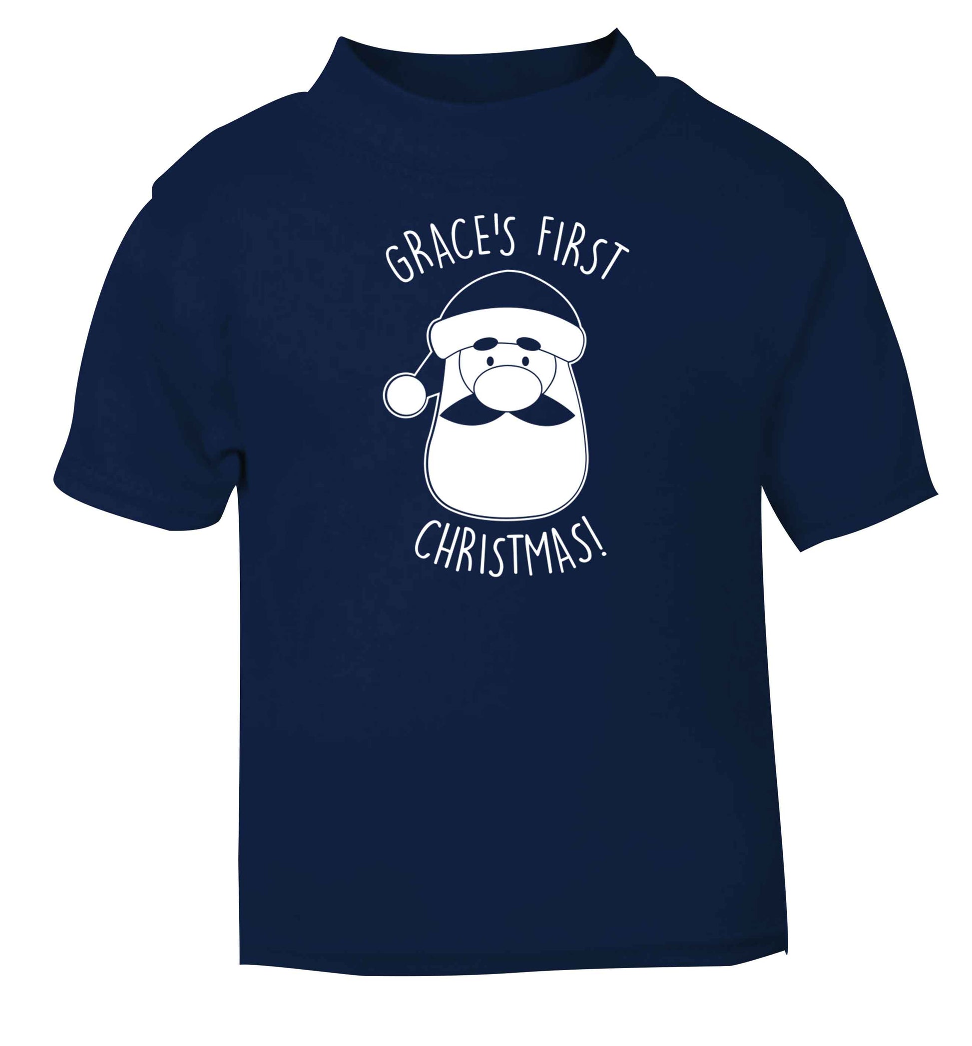 Personalised first Christmas - santa navy baby toddler Tshirt 2 Years