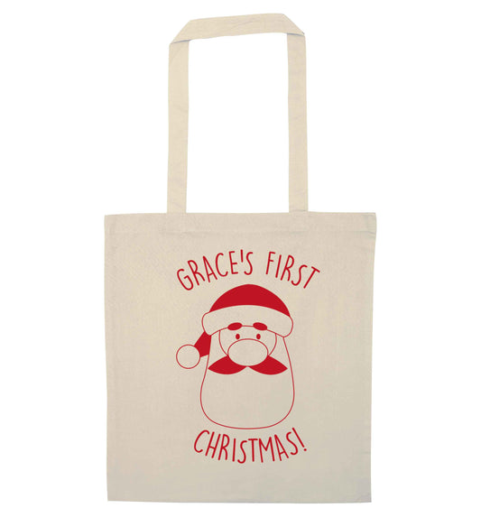 Personalised first Christmas - santa natural tote bag
