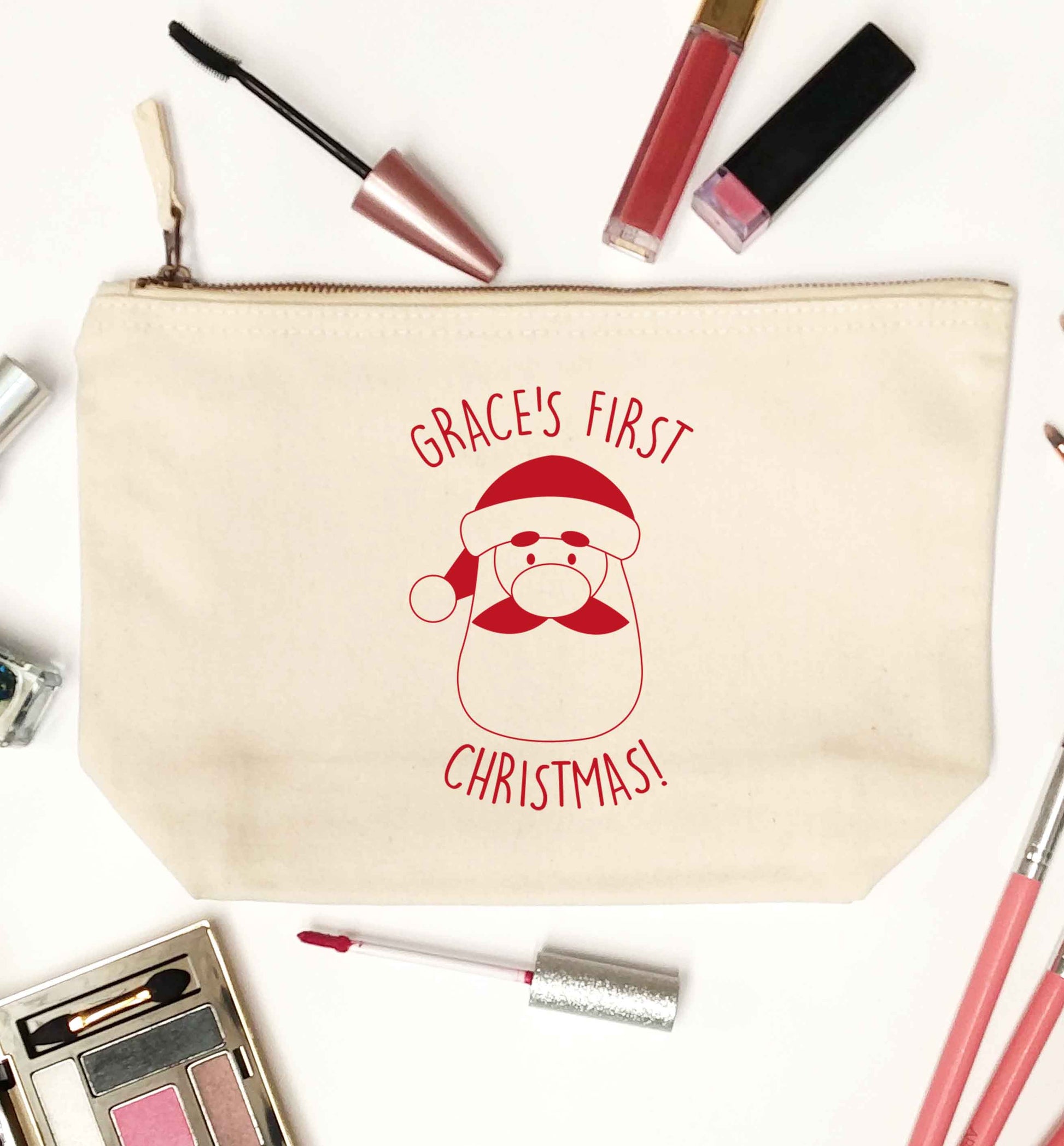 Personalised first Christmas - santa natural makeup bag