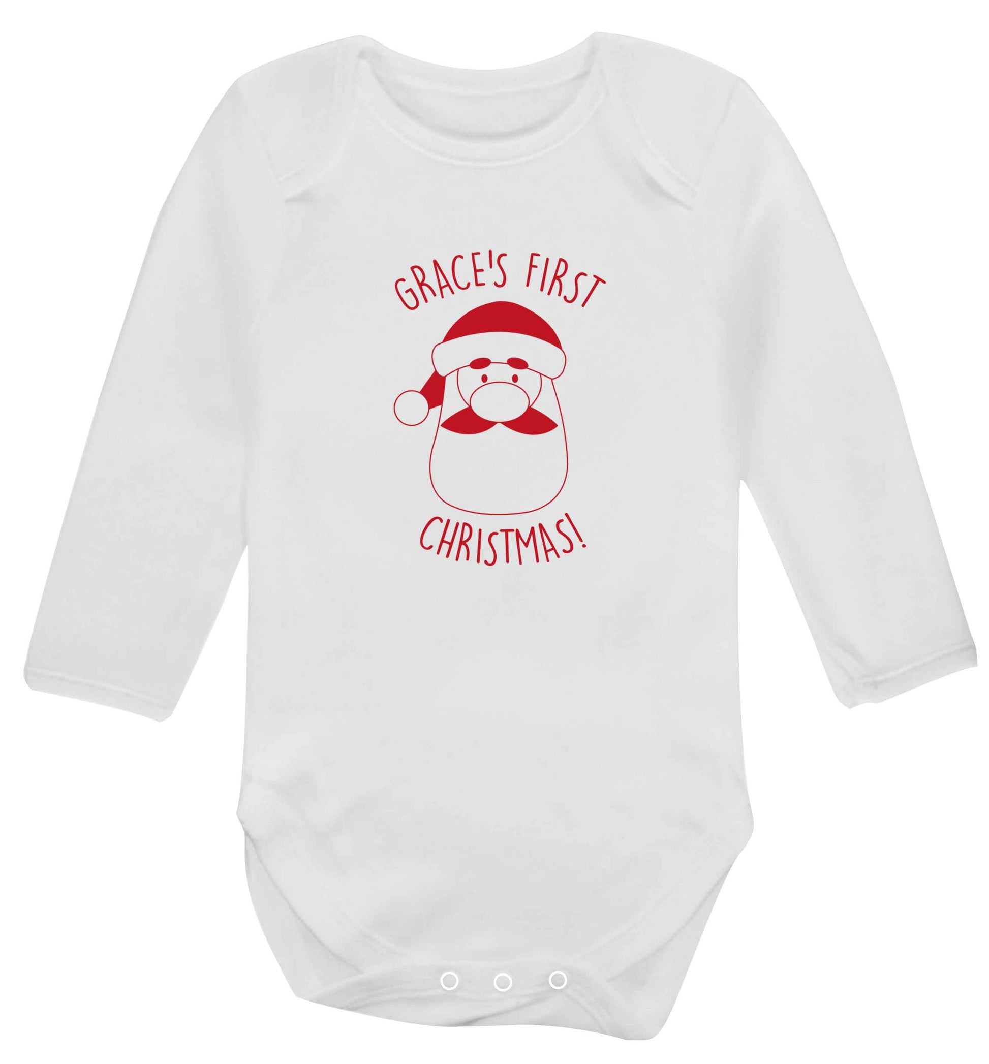 Personalised first Christmas - santa baby vest long sleeved white 6-12 months