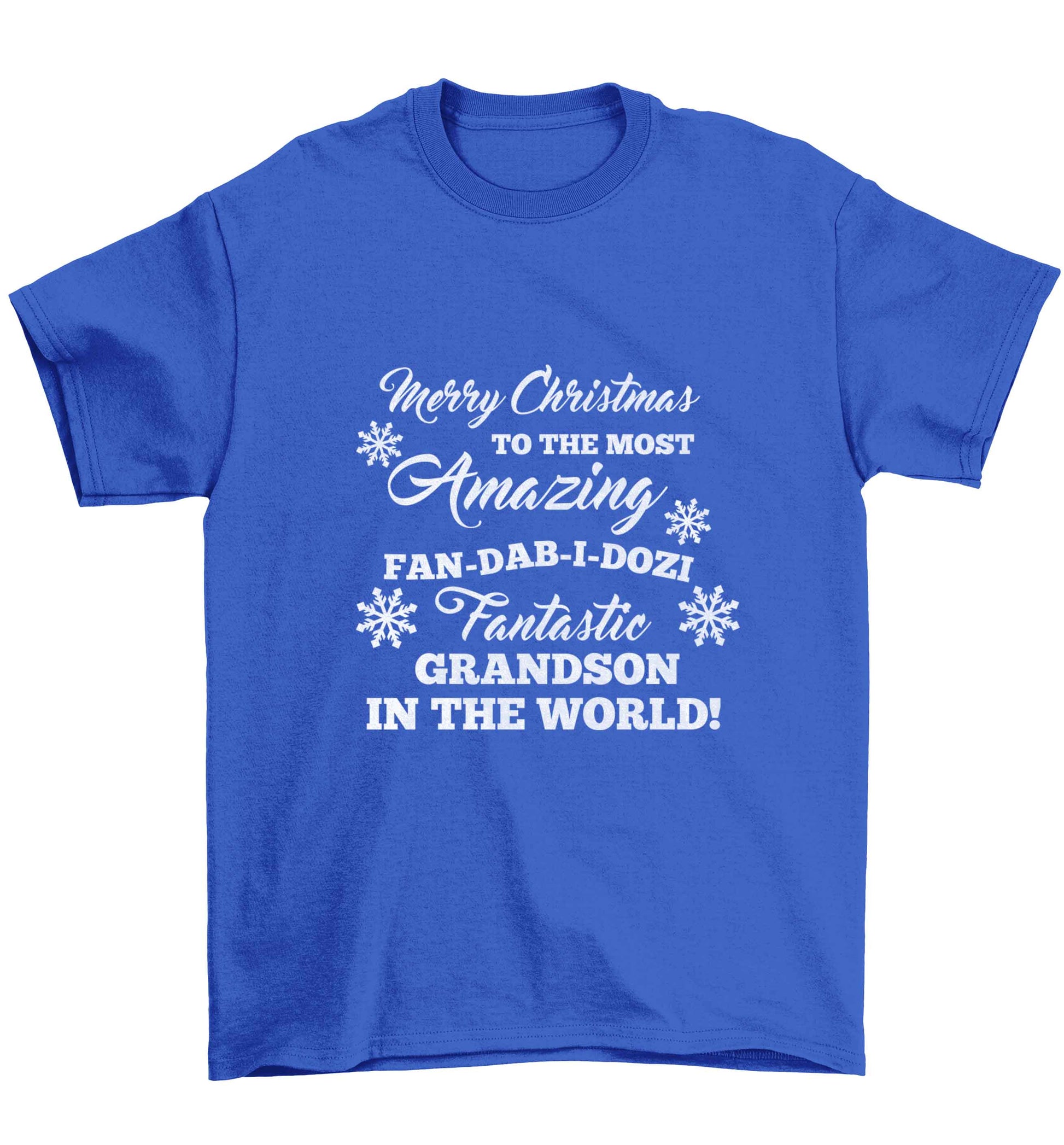 Merry Christmas to the most amazing fan-dab-i-dozi fantasic Grandson in the world Children's blue Tshirt 12-13 Years