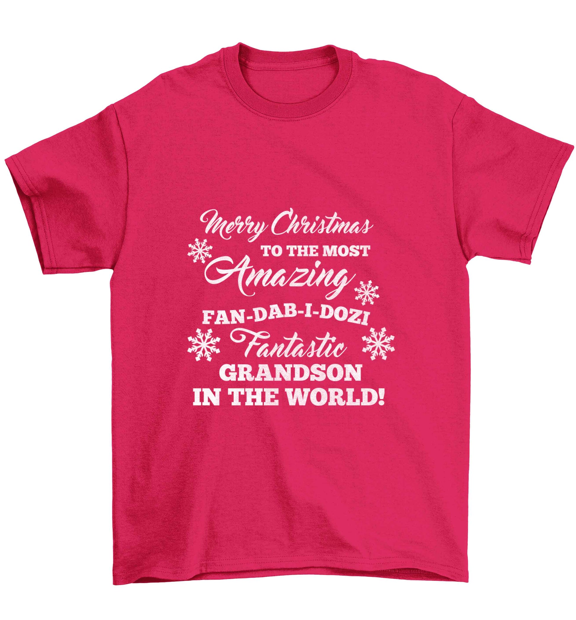 Merry Christmas to the most amazing fan-dab-i-dozi fantasic Grandson in the world Children's pink Tshirt 12-13 Years