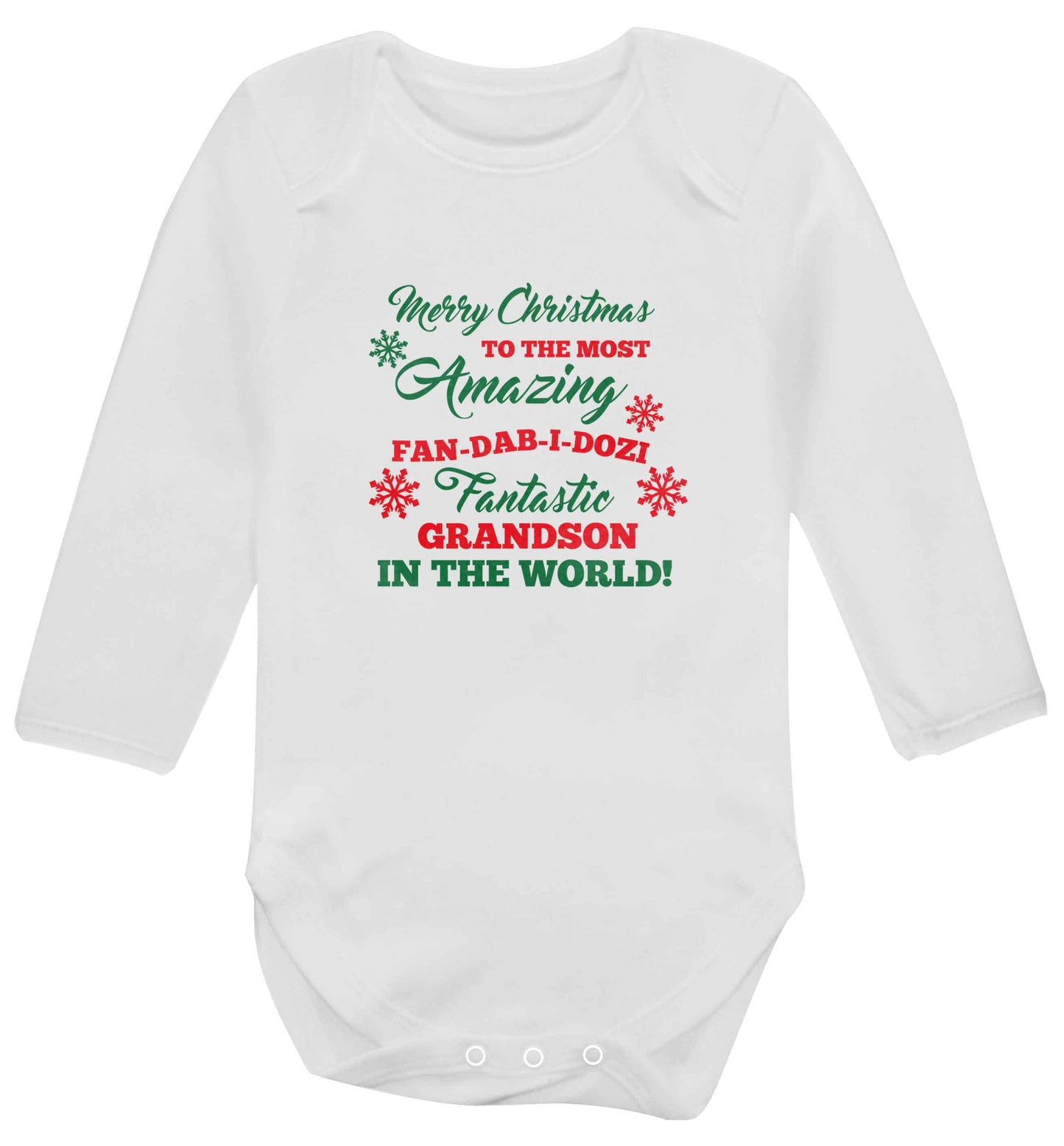 Merry Christmas to the most amazing fan-dab-i-dozi fantasic Grandson in the world baby vest long sleeved white 6-12 months
