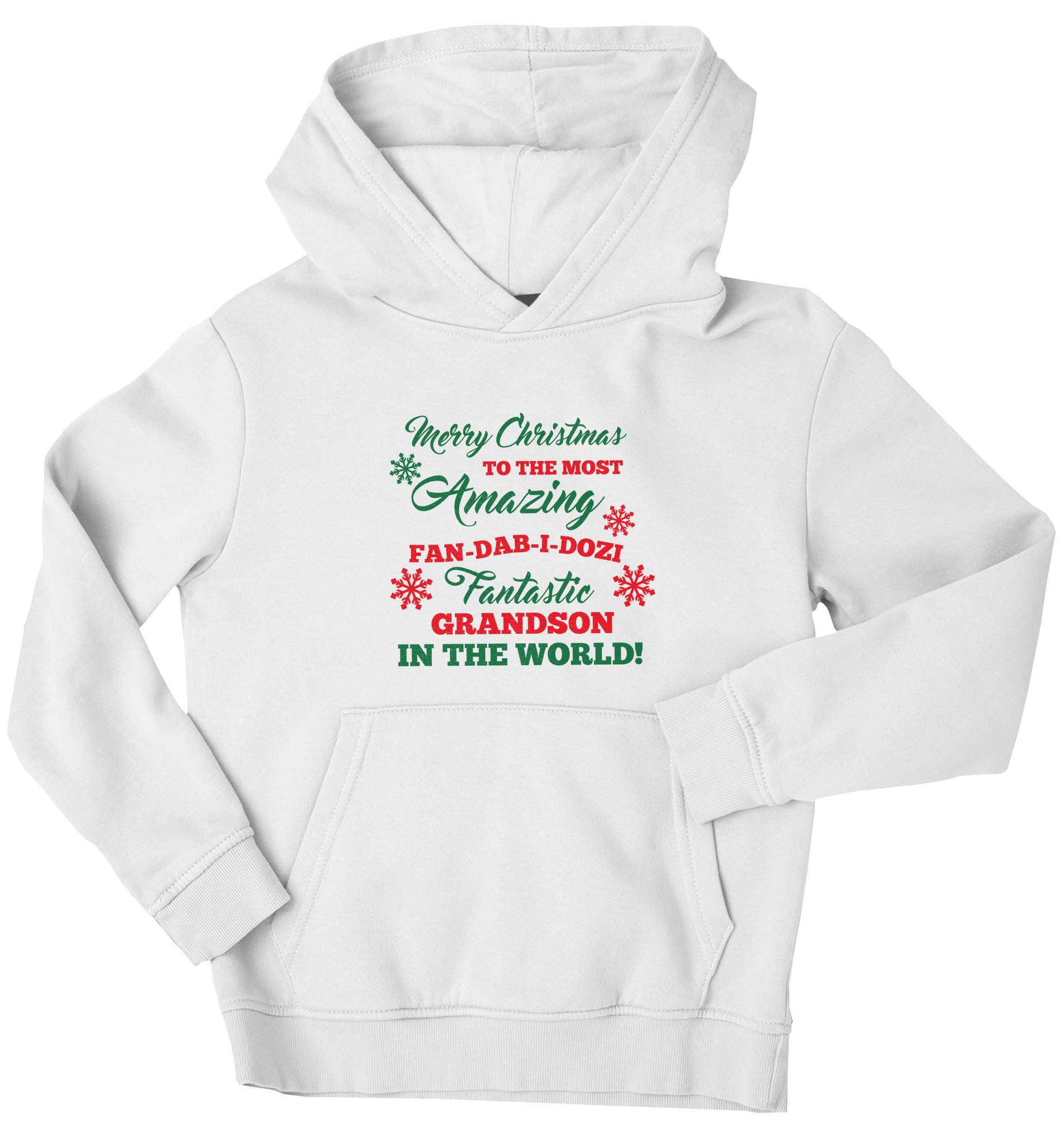 Merry Christmas to the most amazing fan-dab-i-dozi fantasic Grandson in the world children's white hoodie 12-13 Years