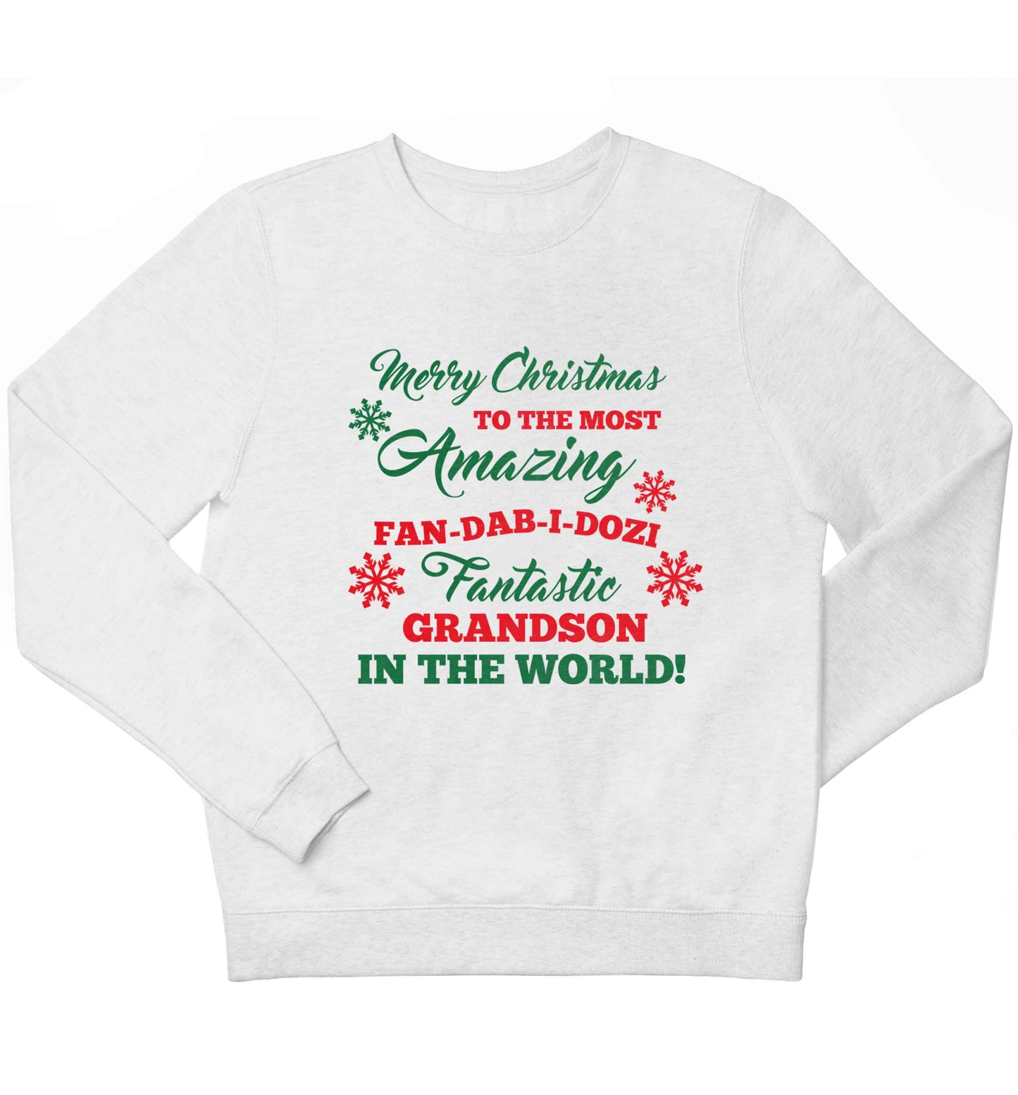 Merry Christmas to the most amazing fan-dab-i-dozi fantasic Grandson in the world children's white sweater 12-13 Years