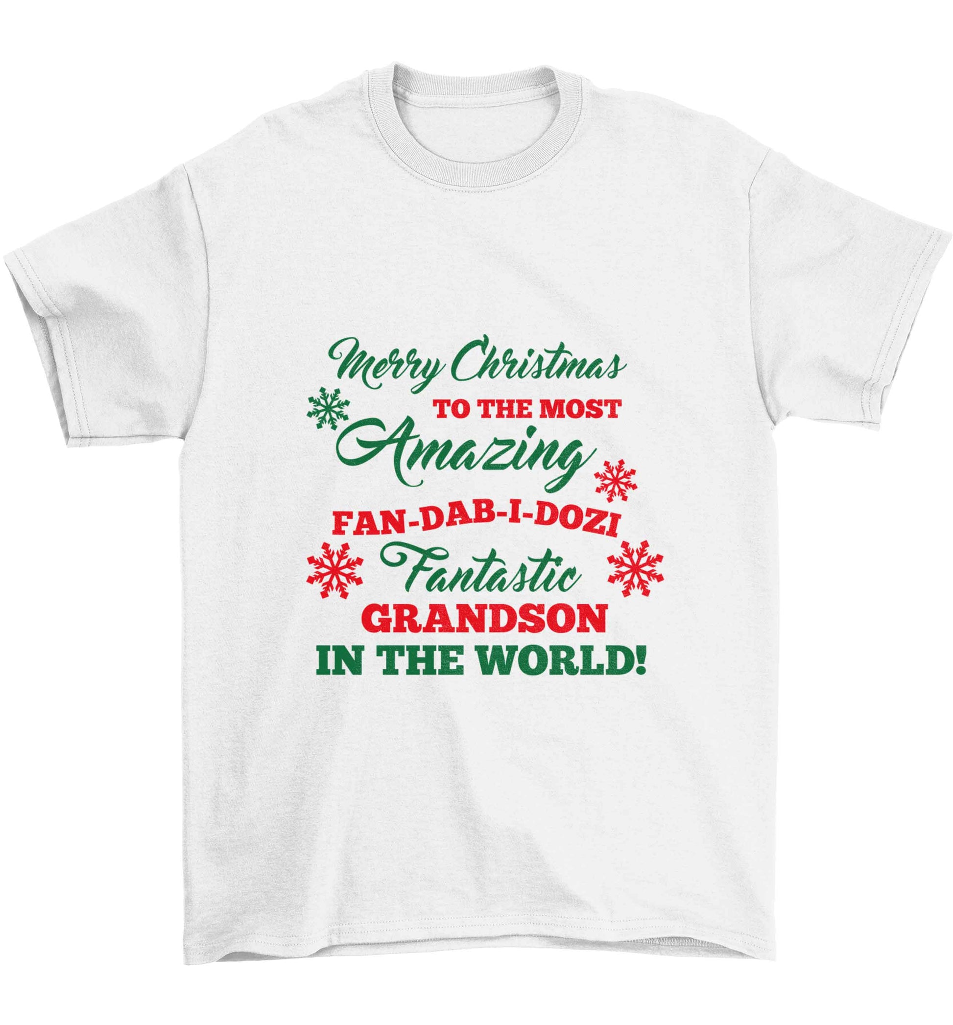 Merry Christmas to the most amazing fan-dab-i-dozi fantasic Grandson in the world Children's white Tshirt 12-13 Years