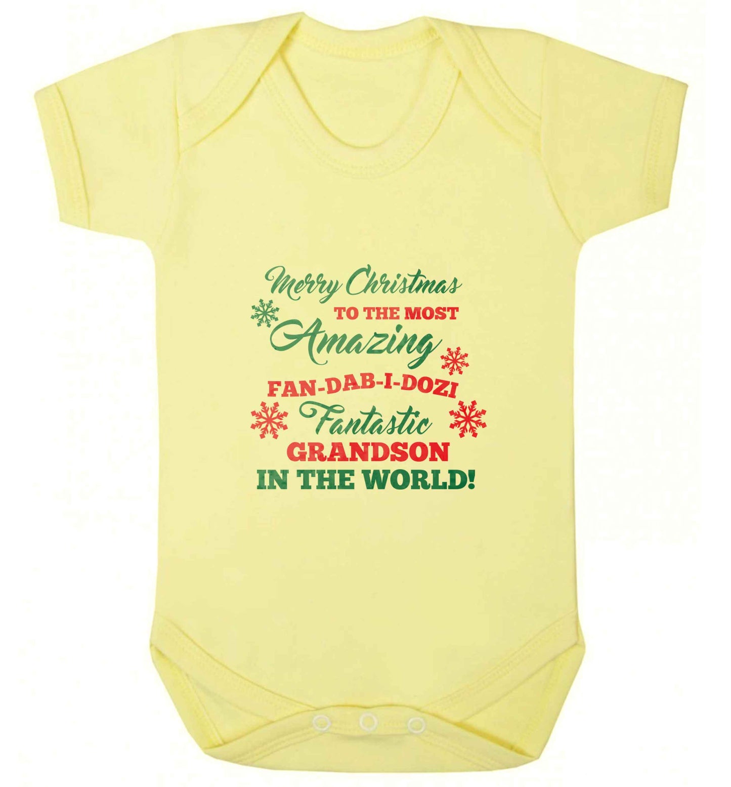 Merry Christmas to the most amazing fan-dab-i-dozi fantasic Grandson in the world baby vest pale yellow 18-24 months