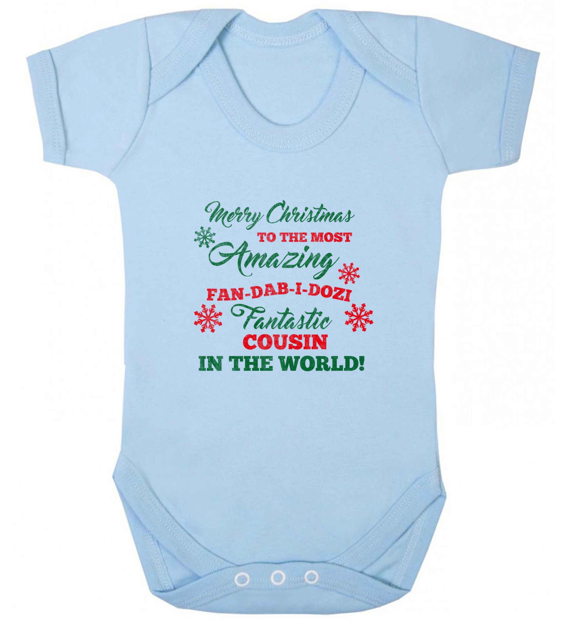 Merry Christmas to the most amazing fan-dab-i-dozi fantasic Cousin in the world baby vest pale blue 18-24 months