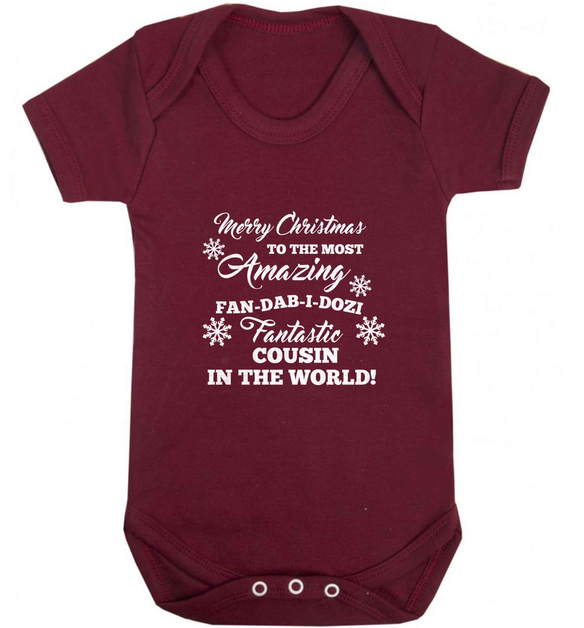 Merry Christmas to the most amazing fan-dab-i-dozi fantasic Cousin in the world baby vest maroon 18-24 months