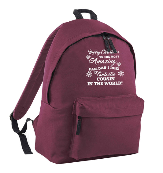 Merry Christmas to the most amazing fan-dab-i-dozi fantasic Cousin in the world maroon children's backpack