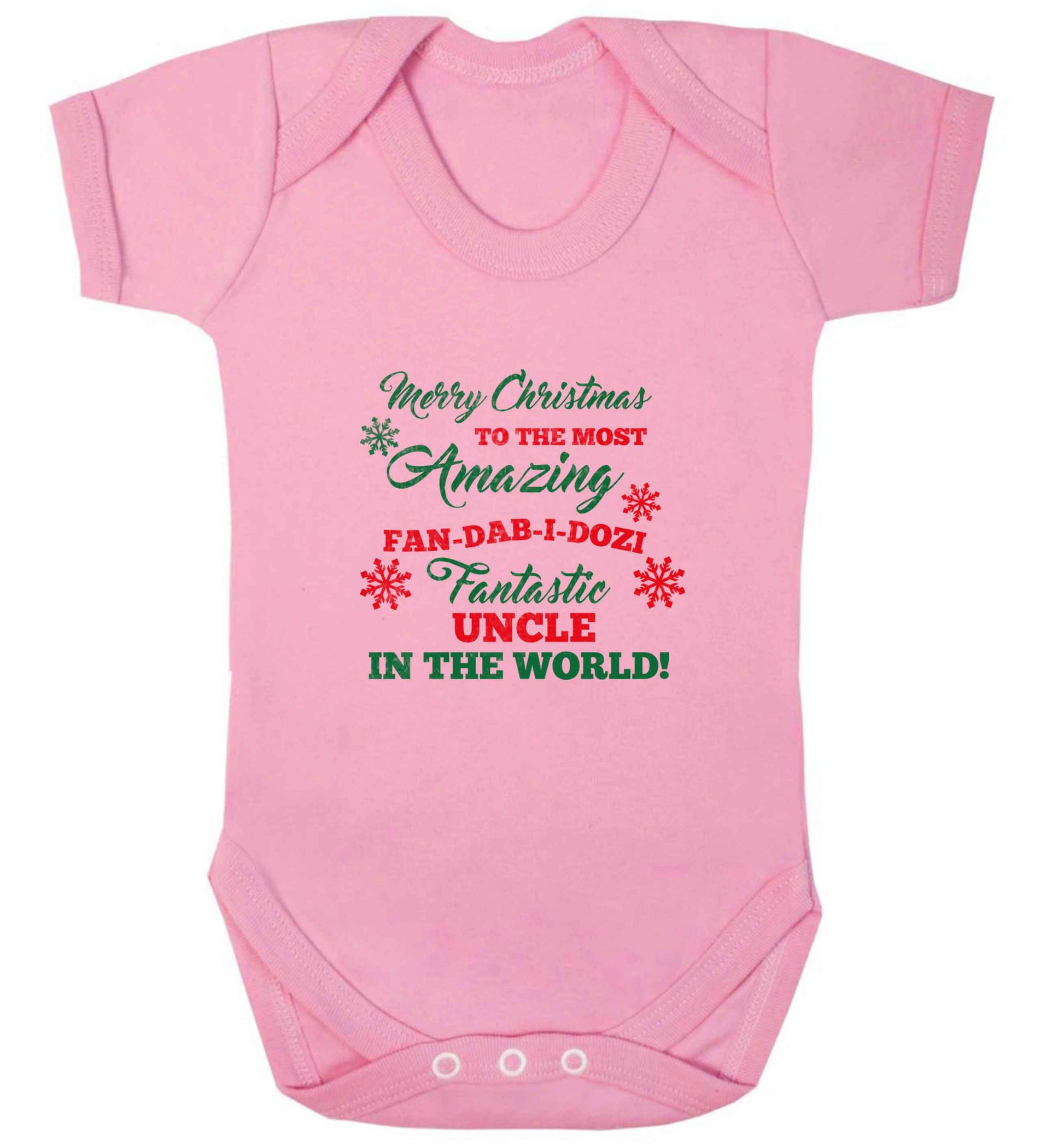 Merry Christmas to the most amazing fan-dab-i-dozi fantasic Uncle in the world baby vest pale pink 18-24 months