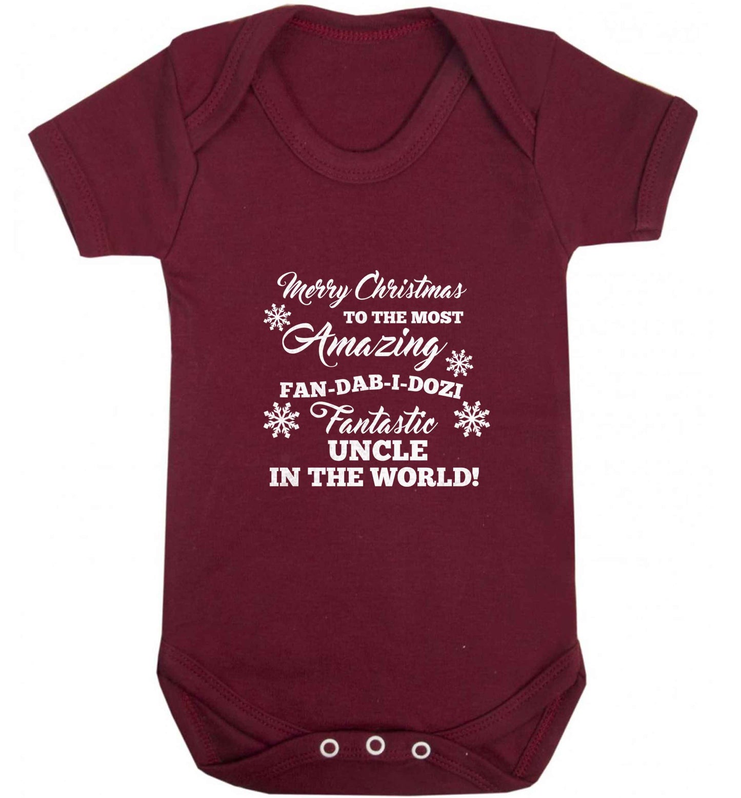 Merry Christmas to the most amazing fan-dab-i-dozi fantasic Uncle in the world baby vest maroon 18-24 months
