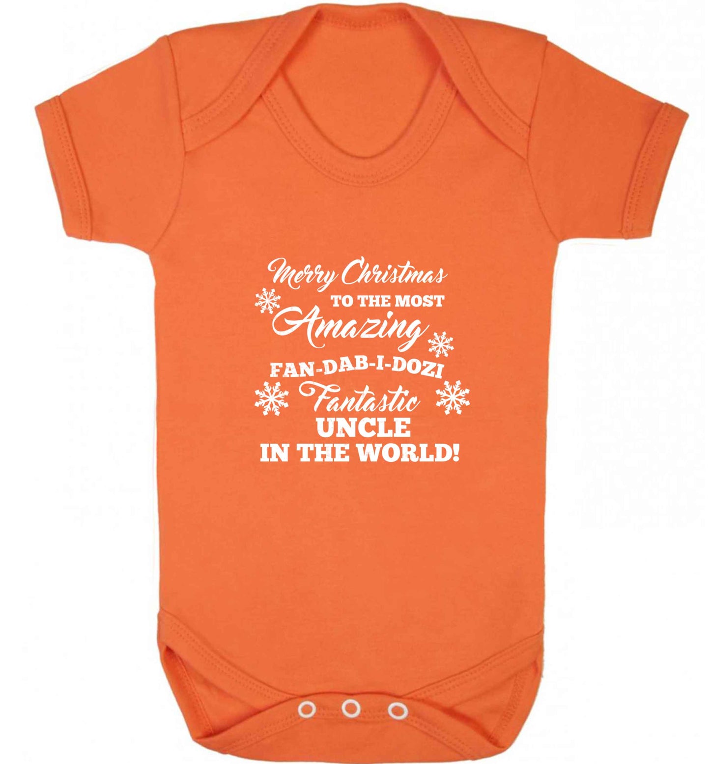 Merry Christmas to the most amazing fan-dab-i-dozi fantasic Uncle in the world baby vest orange 18-24 months