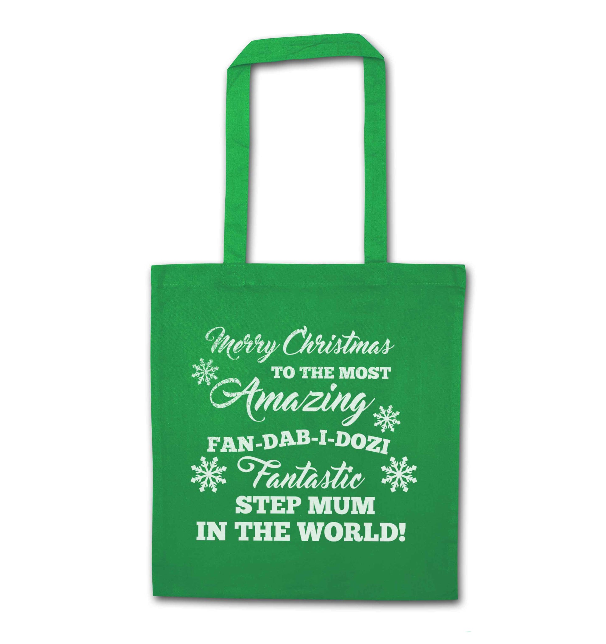 Merry Christmas to the most amazing fan-dab-i-dozi fantasic Step Mum in the world green tote bag
