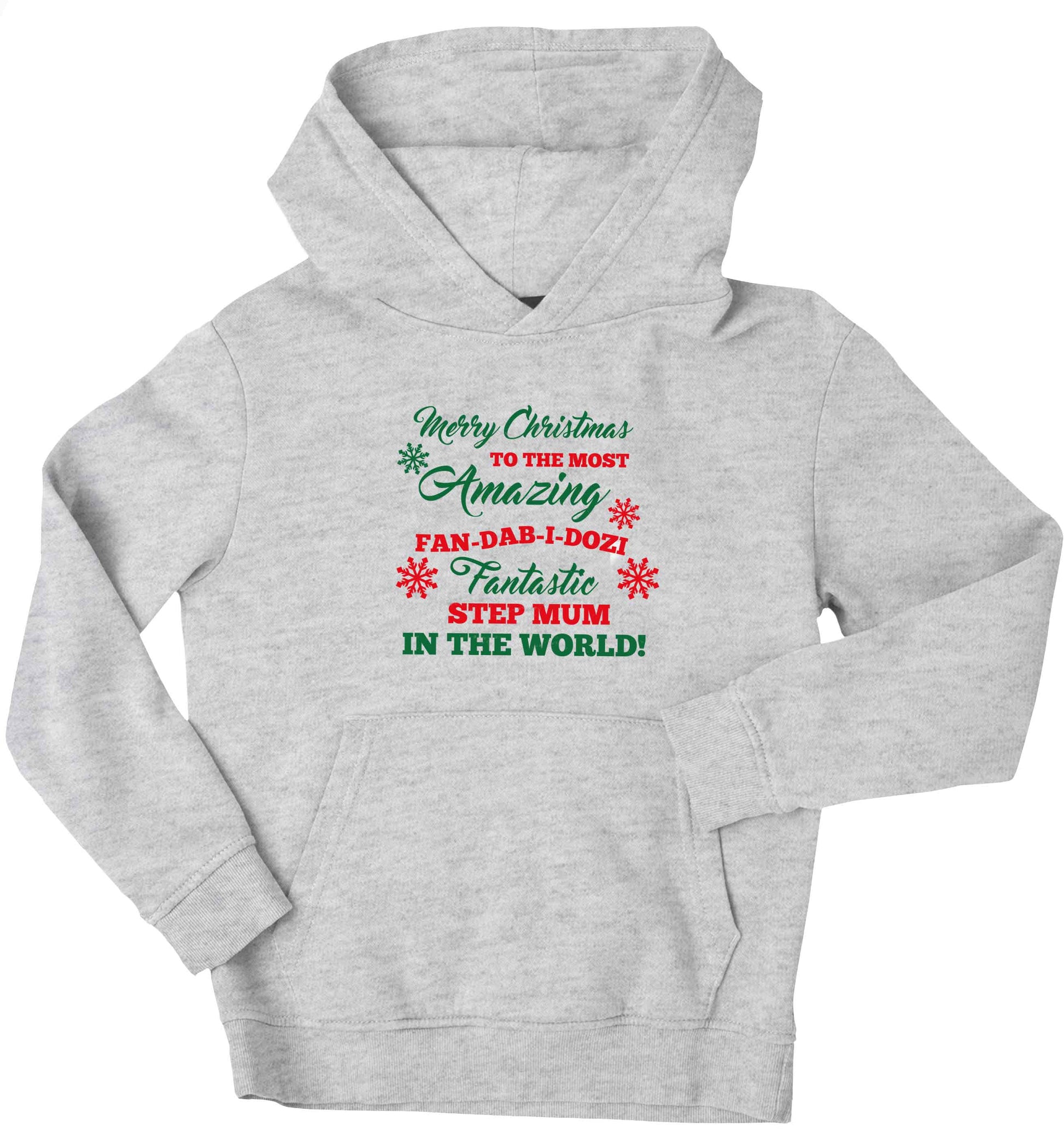 Merry Christmas to the most amazing fan-dab-i-dozi fantasic Step Mum in the world children's grey hoodie 12-13 Years