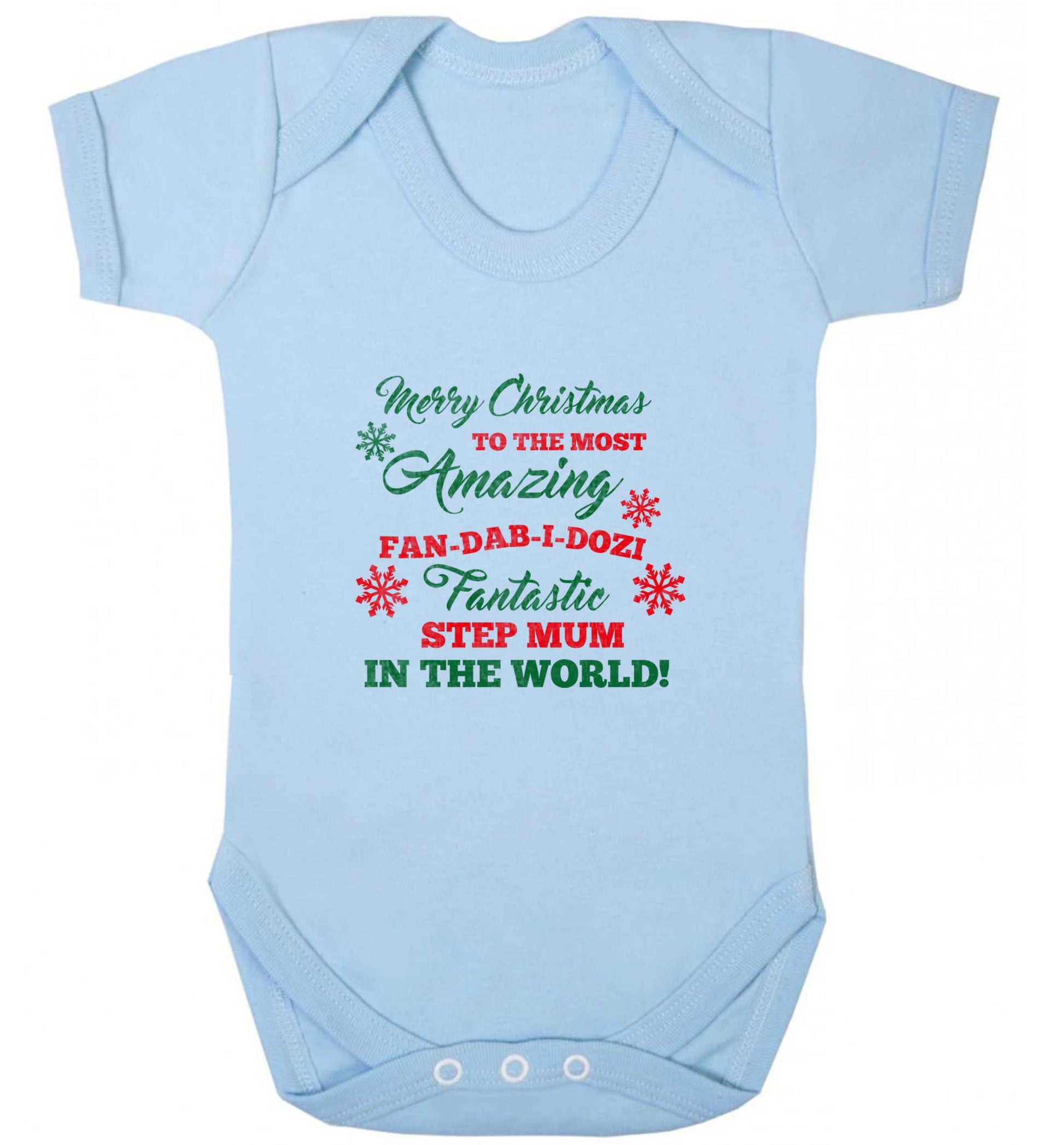 Merry Christmas to the most amazing fan-dab-i-dozi fantasic Step Mum in the world baby vest pale blue 18-24 months