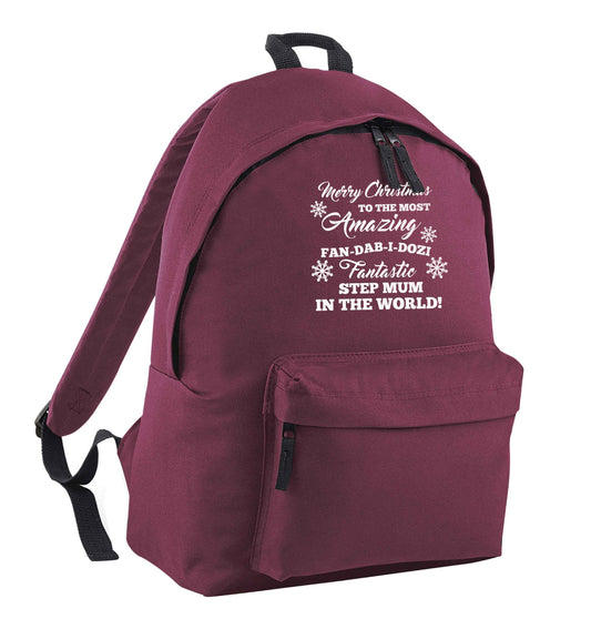 Merry Christmas to the most amazing fan-dab-i-dozi fantasic Step Mum in the world maroon children's backpack