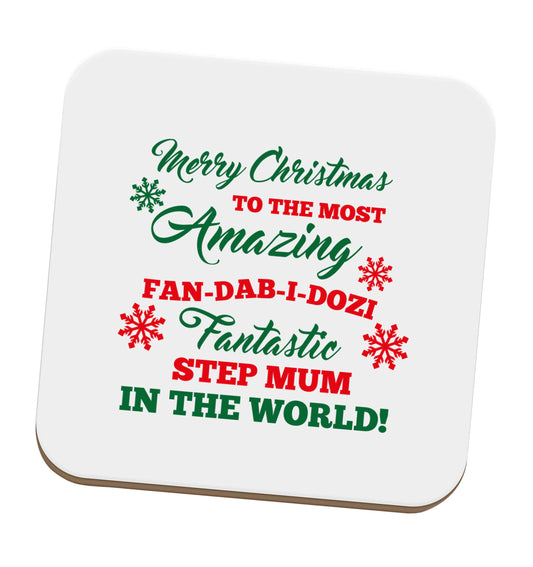 Merry Christmas to the most amazing fan-dab-i-dozi fantasic Step Mum in the world set of four coasters