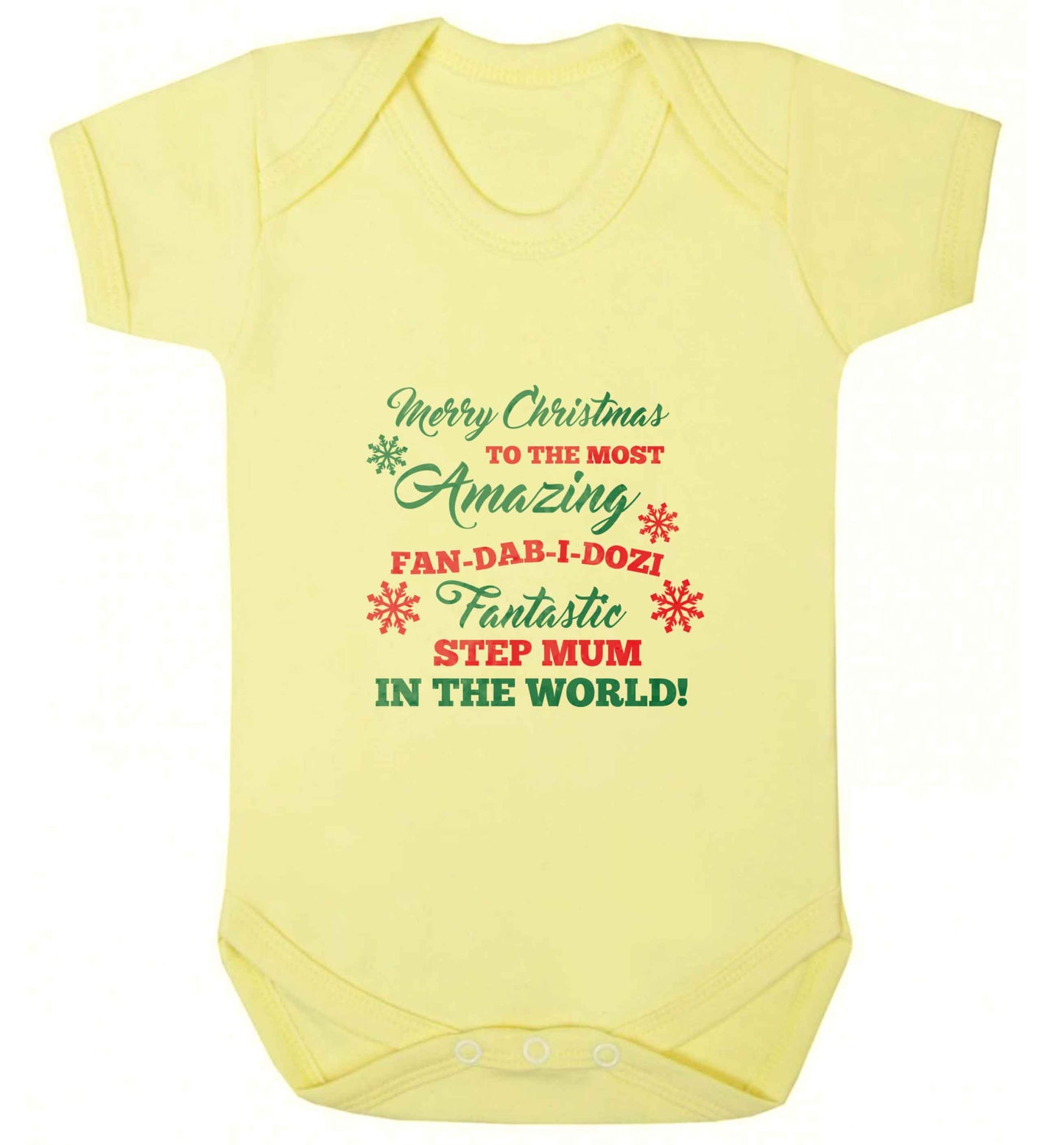 Merry Christmas to the most amazing fan-dab-i-dozi fantasic Step Mum in the world baby vest pale yellow 18-24 months