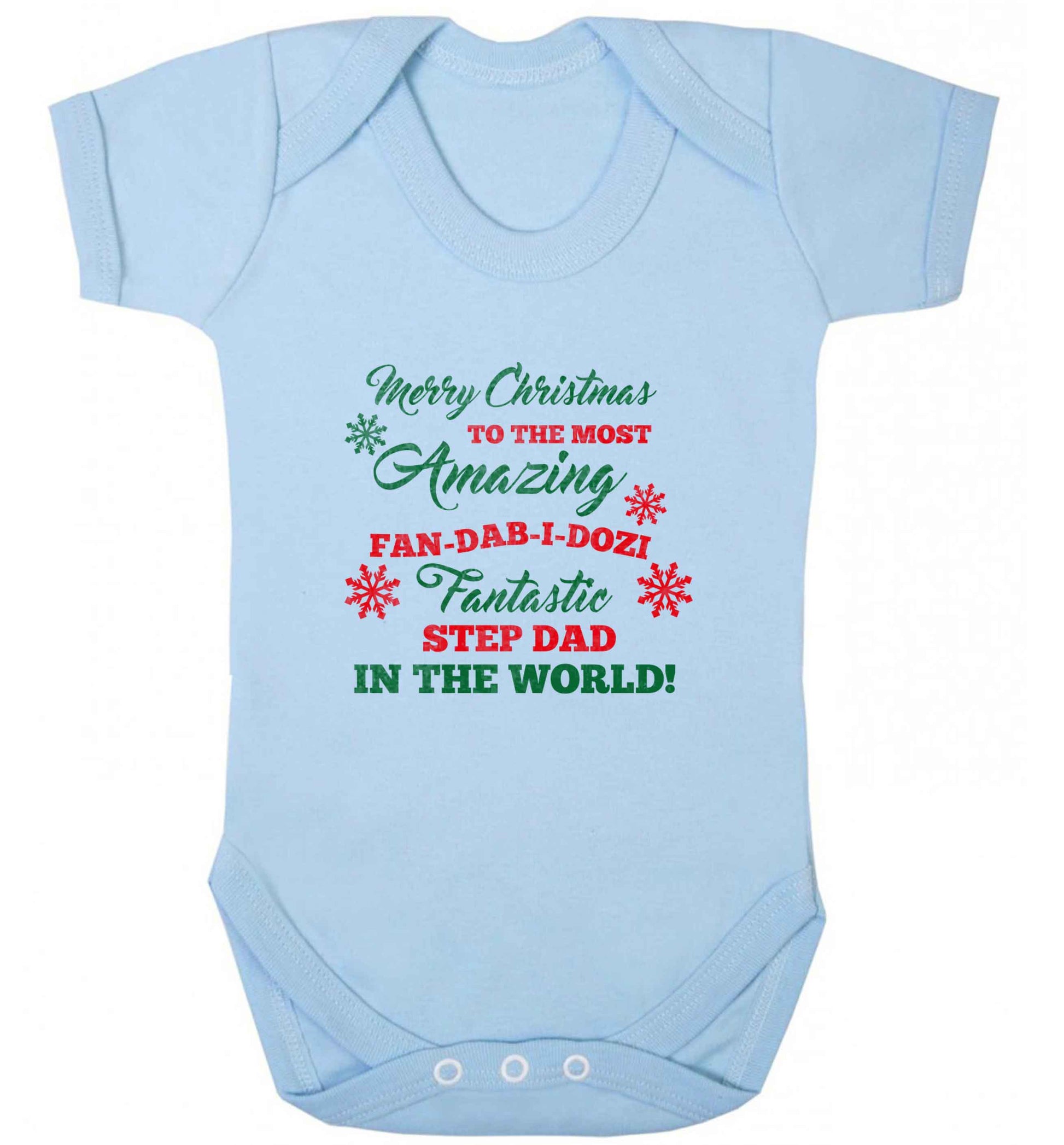 Merry Christmas to the most amazing fan-dab-i-dozi fantasic Step Dad in the world baby vest pale blue 18-24 months