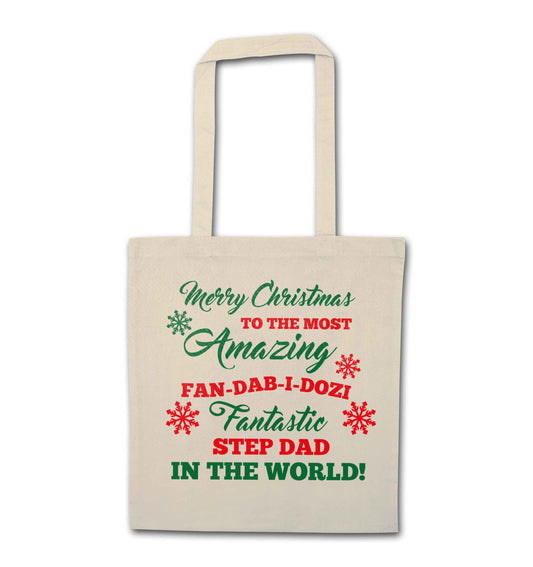 Merry Christmas to the most amazing fan-dab-i-dozi fantasic Step Dad in the world natural tote bag